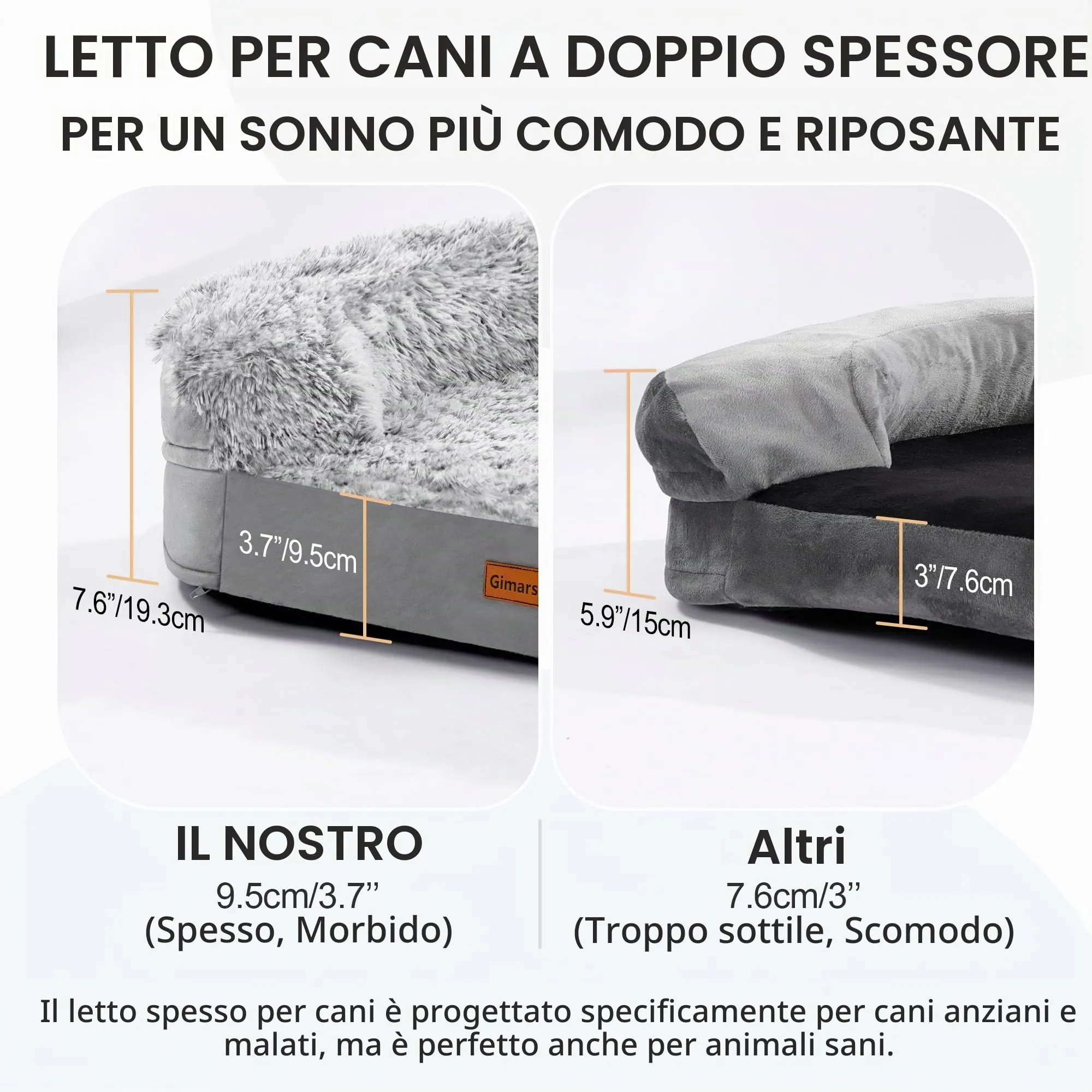 Gimars 9,5 cm L Cuccia Cane Interno Otopedica per Cani di Taglia Grande, 28D Guscio d'Uovo Memory Foam Cuccia Divano per Cuccioli Anziani con Fodera Impermeabile,Sfoderabile Lavabile, Semicircolare - immagine 2
