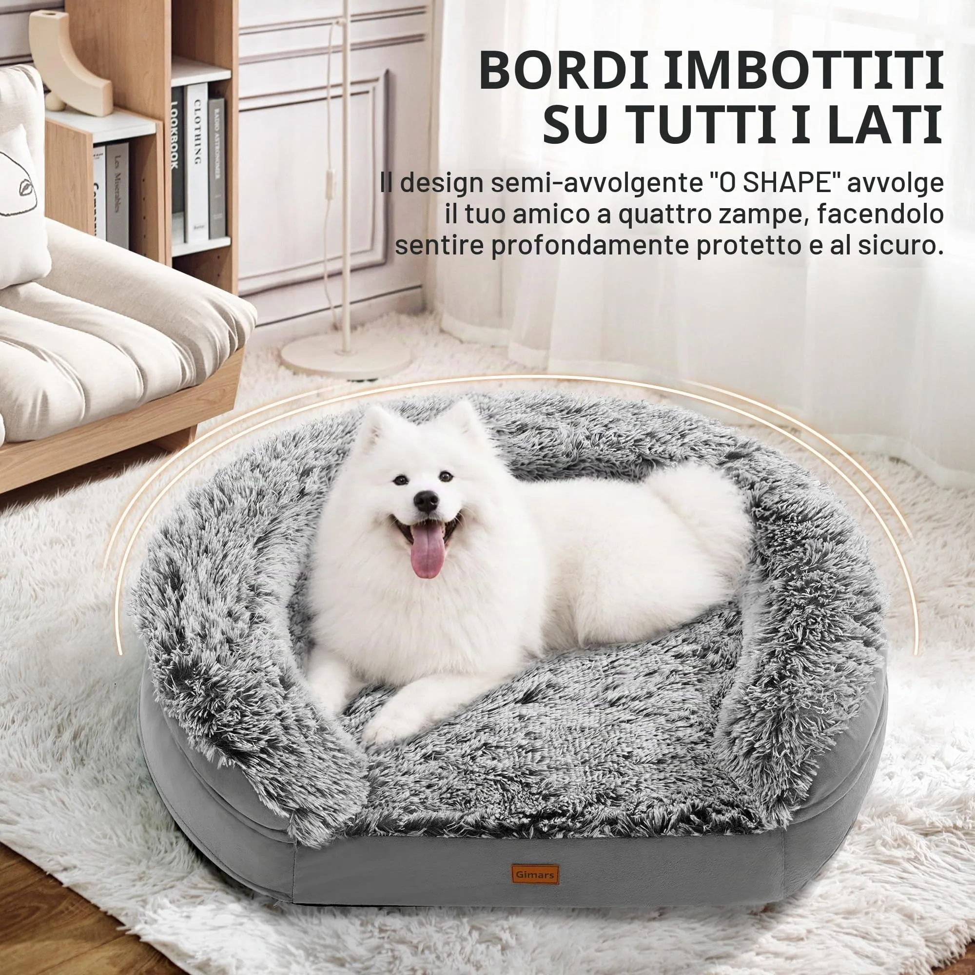 Gimars 9,5 cm L Cuccia Cane Interno Otopedica per Cani di Taglia Grande, 28D Guscio d'Uovo Memory Foam Cuccia Divano per Cuccioli Anziani con Fodera Impermeabile,Sfoderabile Lavabile, Semicircolare - immagine 3