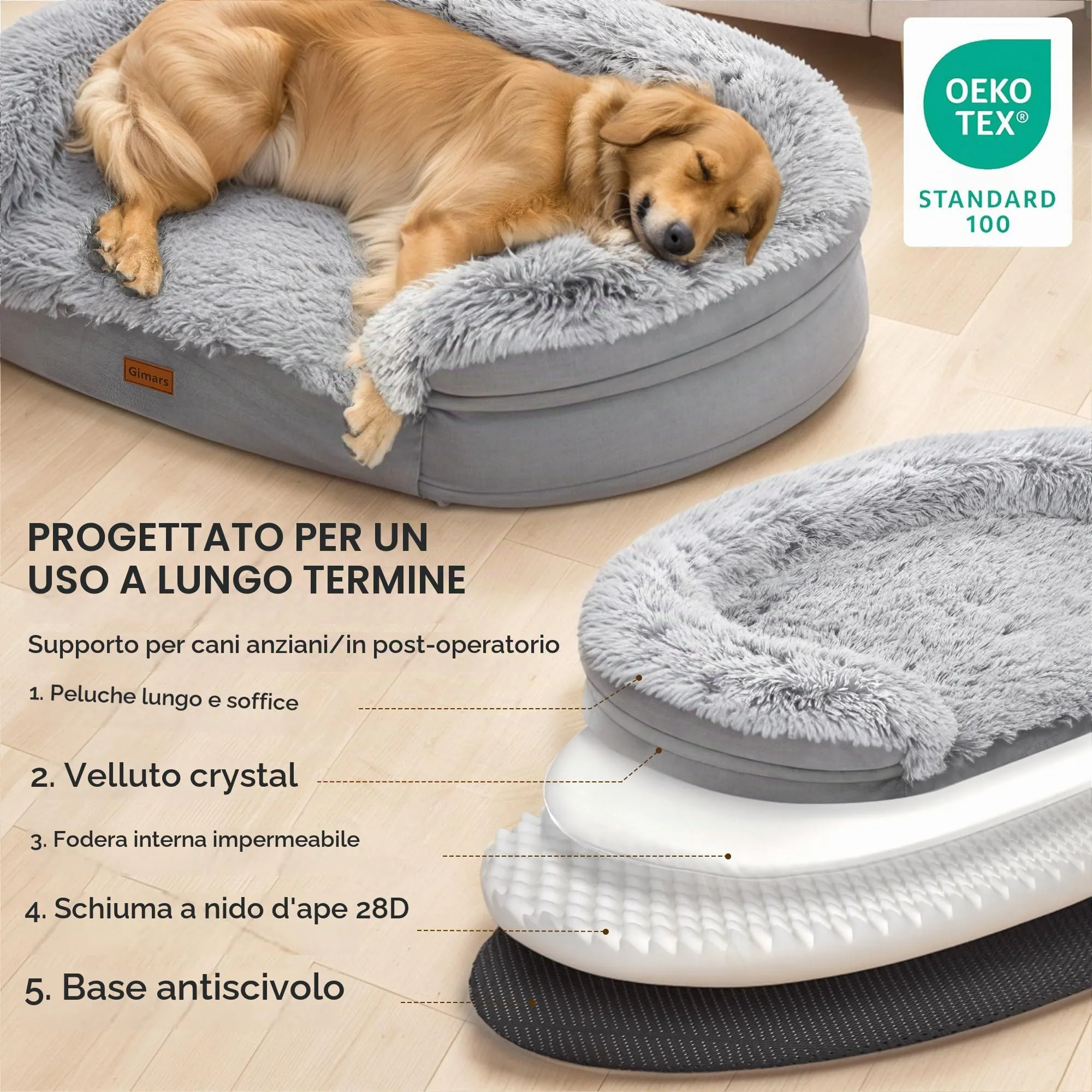 Gimars 9,5 cm L Cuccia Cane Interno Otopedica per Cani di Taglia Grande, 28D Guscio d'Uovo Memory Foam Cuccia Divano per Cuccioli Anziani con Fodera Impermeabile,Sfoderabile Lavabile, Semicircolare - immagine 5