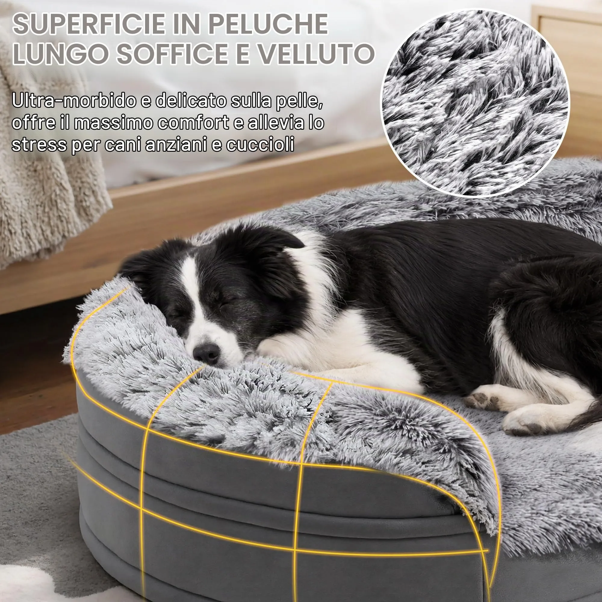 Gimars 9,5 cm L Cuccia Cane Interno Otopedica per Cani di Taglia Grande, 28D Guscio d'Uovo Memory Foam Cuccia Divano per Cuccioli Anziani con Fodera Impermeabile,Sfoderabile Lavabile, Semicircolare - immagine 6
