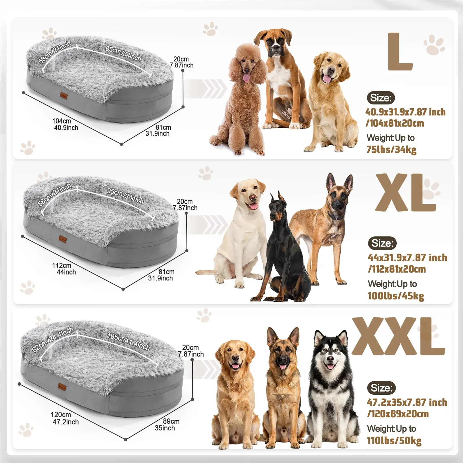 Gimars 9,5 cm L Cuccia Cane Interno Otopedica per Cani di Taglia Grande, 28D Guscio d'Uovo Memory Foam Cuccia Divano per Cuccioli Anziani con Fodera Impermeabile,Sfoderabile Lavabile, Semicircolare - immagine 8