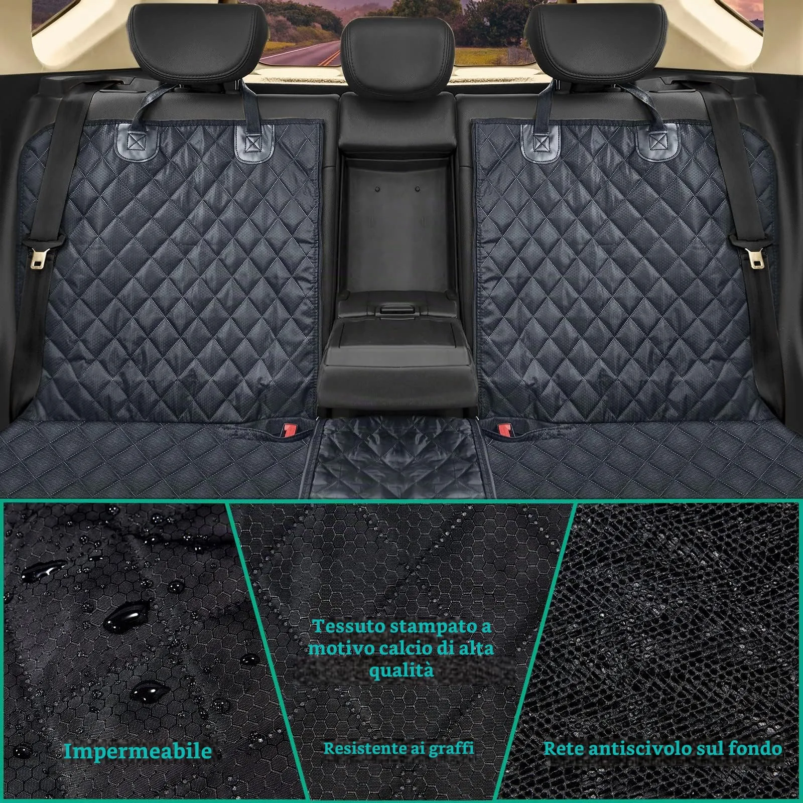 ANOSOSPECIAL Coprisella per sedile posteriore per auto, impermeabile, con cintura di sicurezza, antigraffio, per cani, sedile posteriore per bambini, universale, per camion, SUV - immagine 3