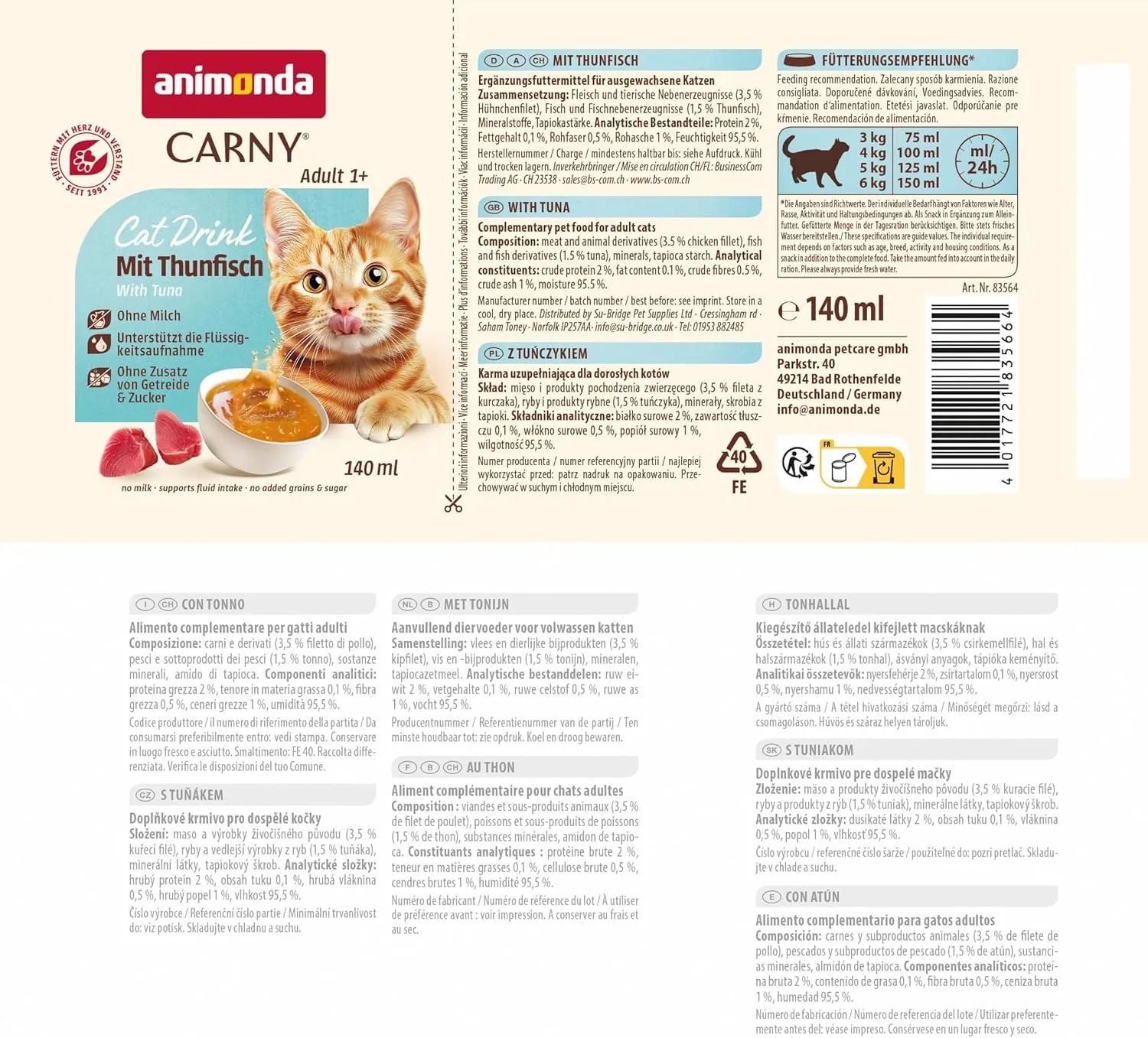animonda Carny Bevanda per gatti adulti con tonno, confezione multipla 12 x 140 ml - immagine 5