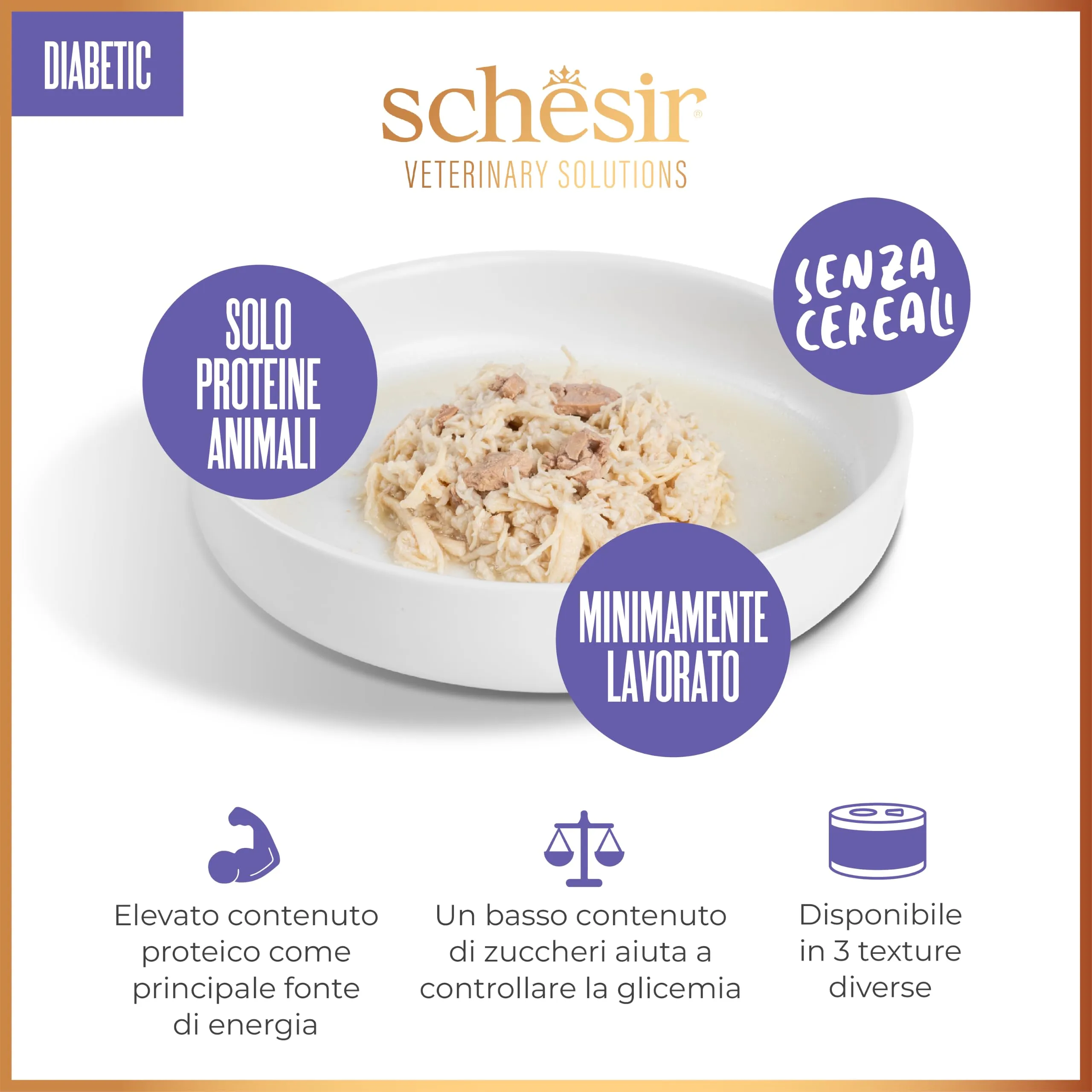 Schesir Veterinary Solutions Diabetic, Filetti Pollo con fegato di Pollo, Alimento Umido Dietetico per Gatti Adulti, Regolazione Glucosio, 8 x 80 g - immagine 3