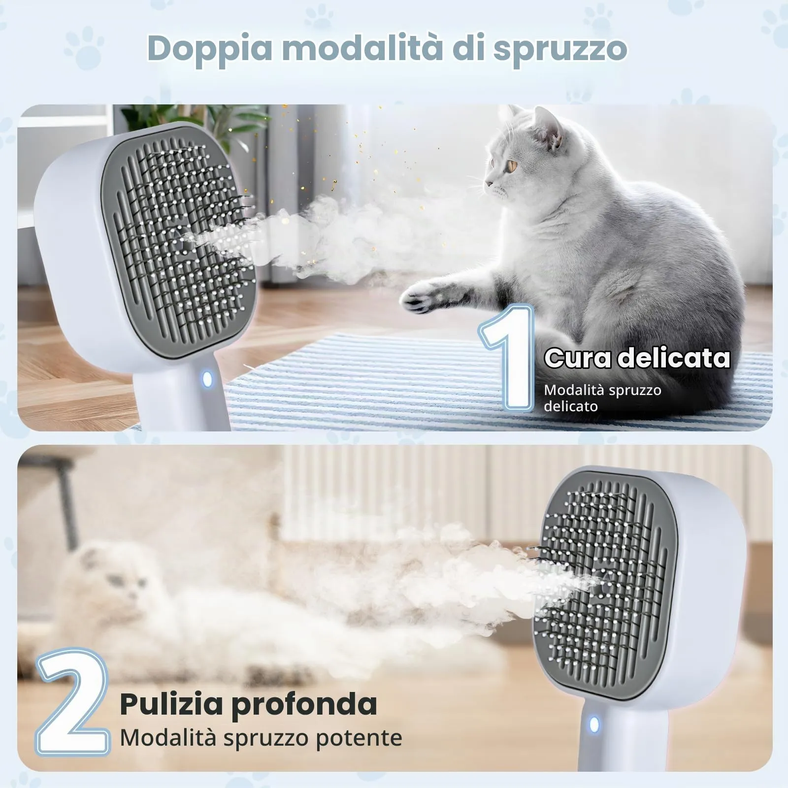 Cozary 4 in 1 Spazzola a Vapore per Gatti e Cani con Pulsante di Rilascio,Ricaricabile Spazzola Vapore con Lampada Antifungina per Massaggi Cura Depilazione,per Peli Lunghi e Corti Gatti Cani Conigli - immagine 3