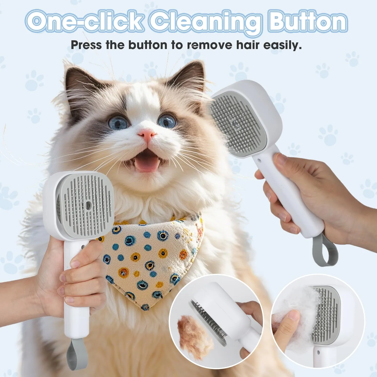 Cozary 4 in 1 Spazzola a Vapore per Gatti e Cani con Pulsante di Rilascio,Ricaricabile Spazzola Vapore con Lampada Antifungina per Massaggi Cura Depilazione,per Peli Lunghi e Corti Gatti Cani Conigli - immagine 6