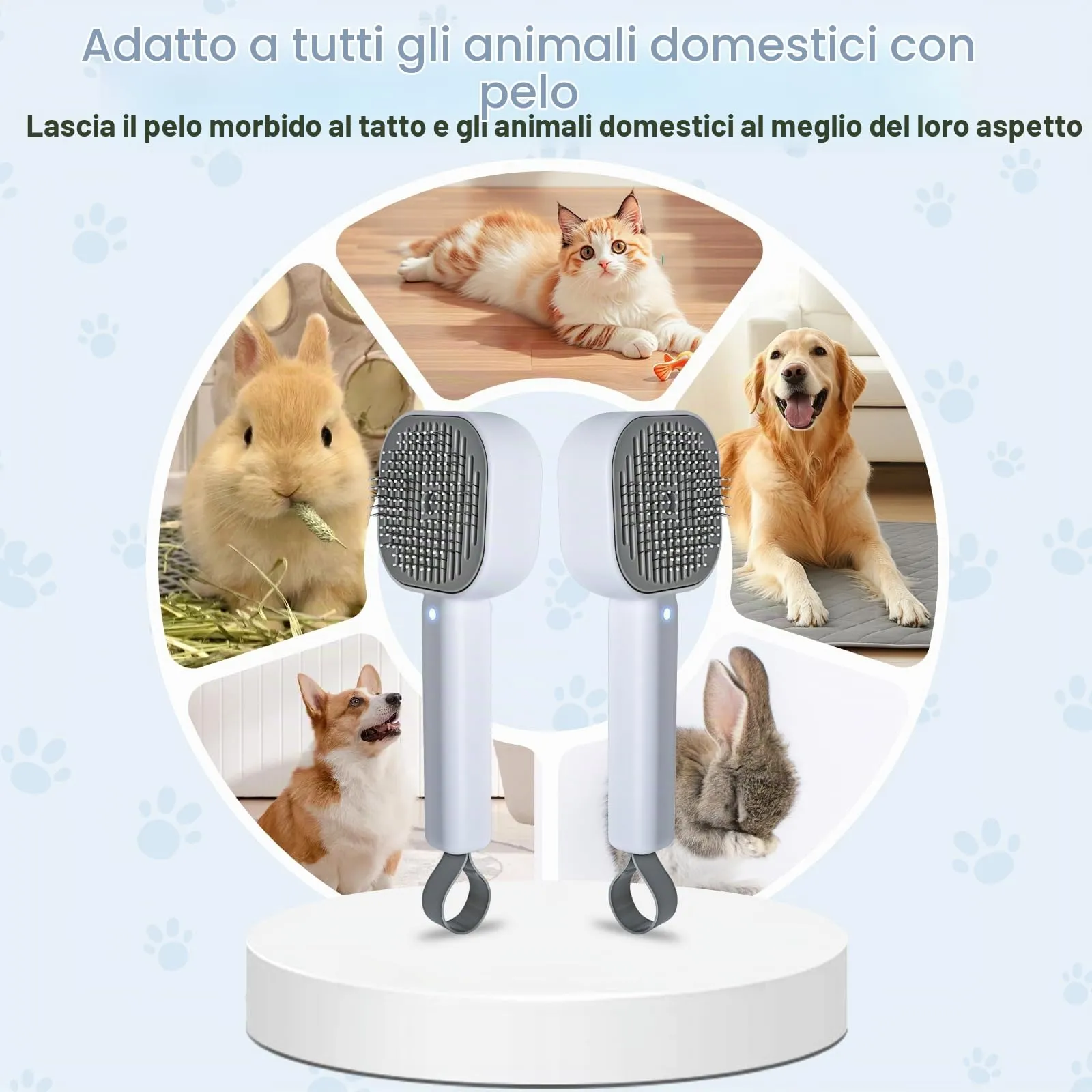 Cozary 4 in 1 Spazzola a Vapore per Gatti e Cani con Pulsante di Rilascio,Ricaricabile Spazzola Vapore con Lampada Antifungina per Massaggi Cura Depilazione,per Peli Lunghi e Corti Gatti Cani Conigli - immagine 7