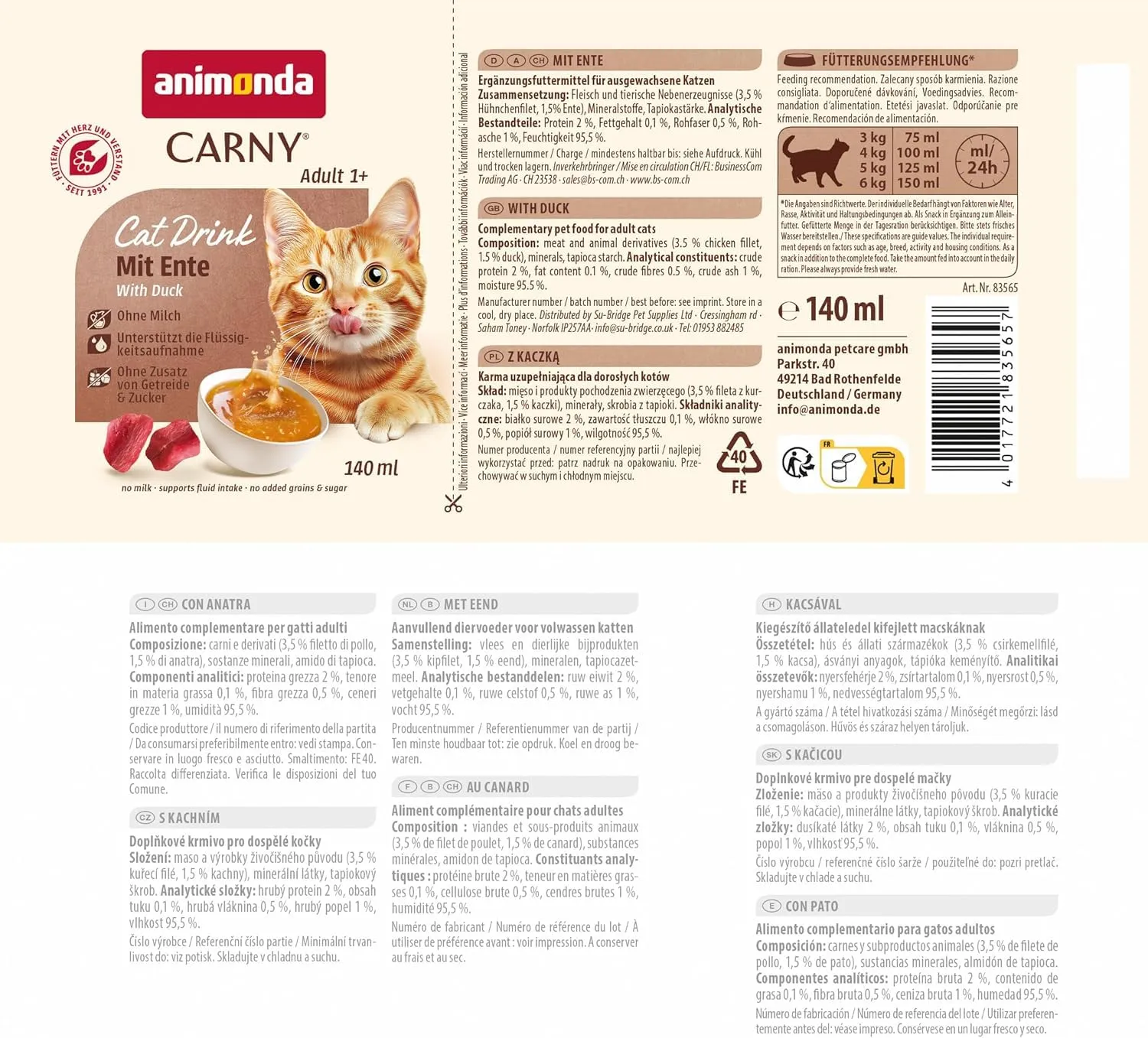 animonda Carny Bevanda per gatti adulti con anatra, confezione multipla 12 x 140 ml - immagine 5