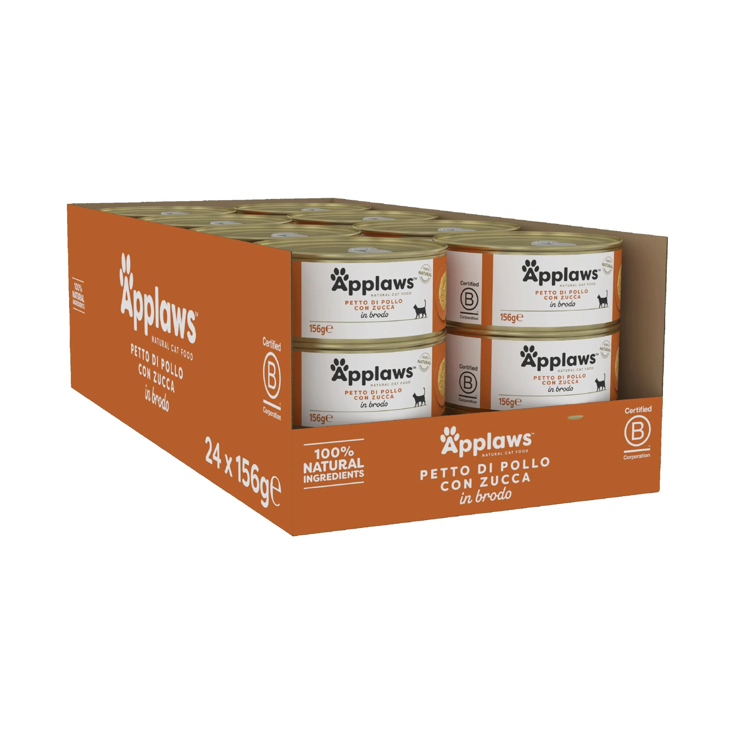 Applaws Alimento Umido per Gatti al 100% Petto di Pollo Naturale con Zucca in Brodo - Confezione da 24 Lattine da 156 g - immagine 2