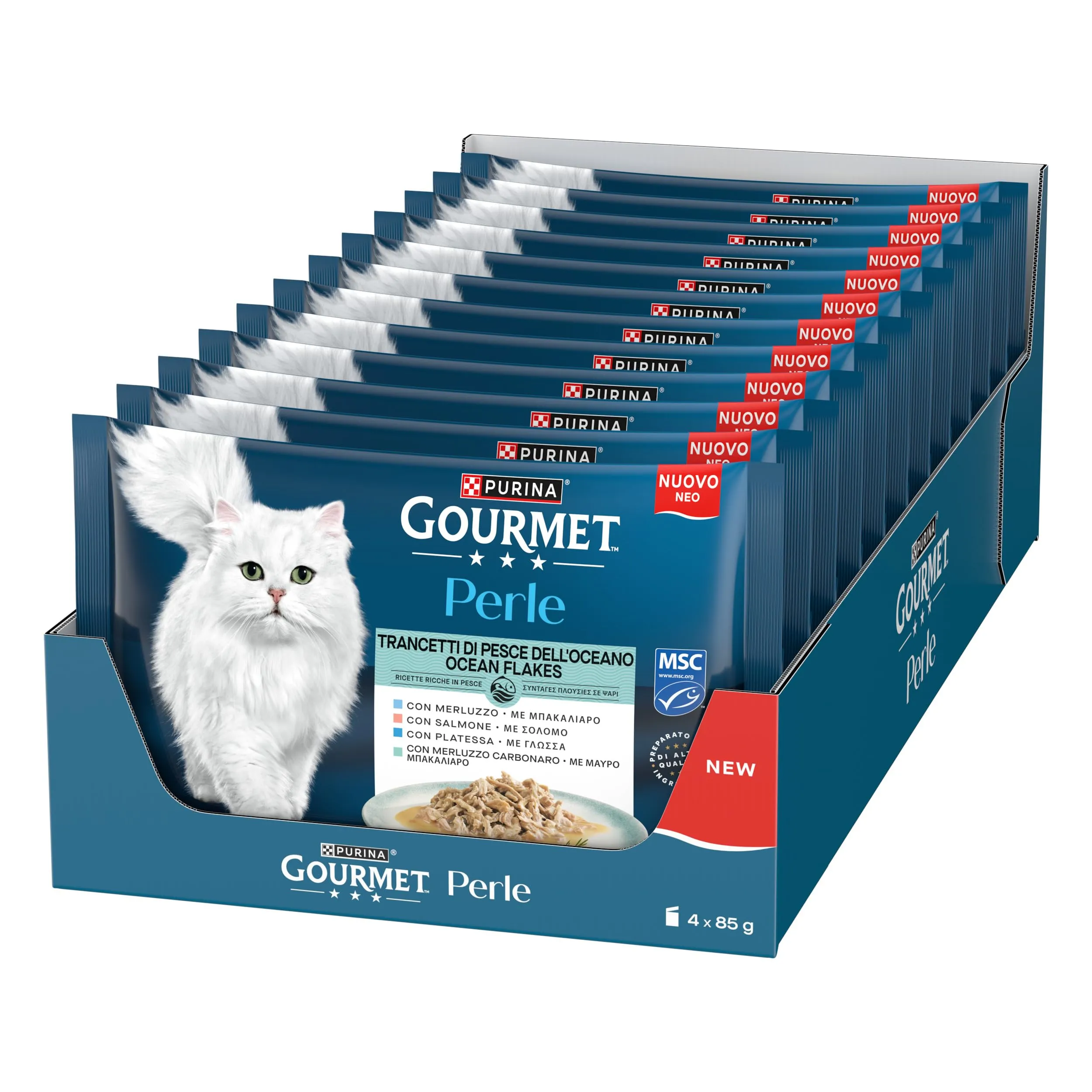 GOURMET PERLE Cibo umido per gatti Adulti Trancetti Pesce dell'Oceano con Salmone, Merluzzo, Platessa e Merluzzo Carbonaro 48 bustine da 85g - immagine 2