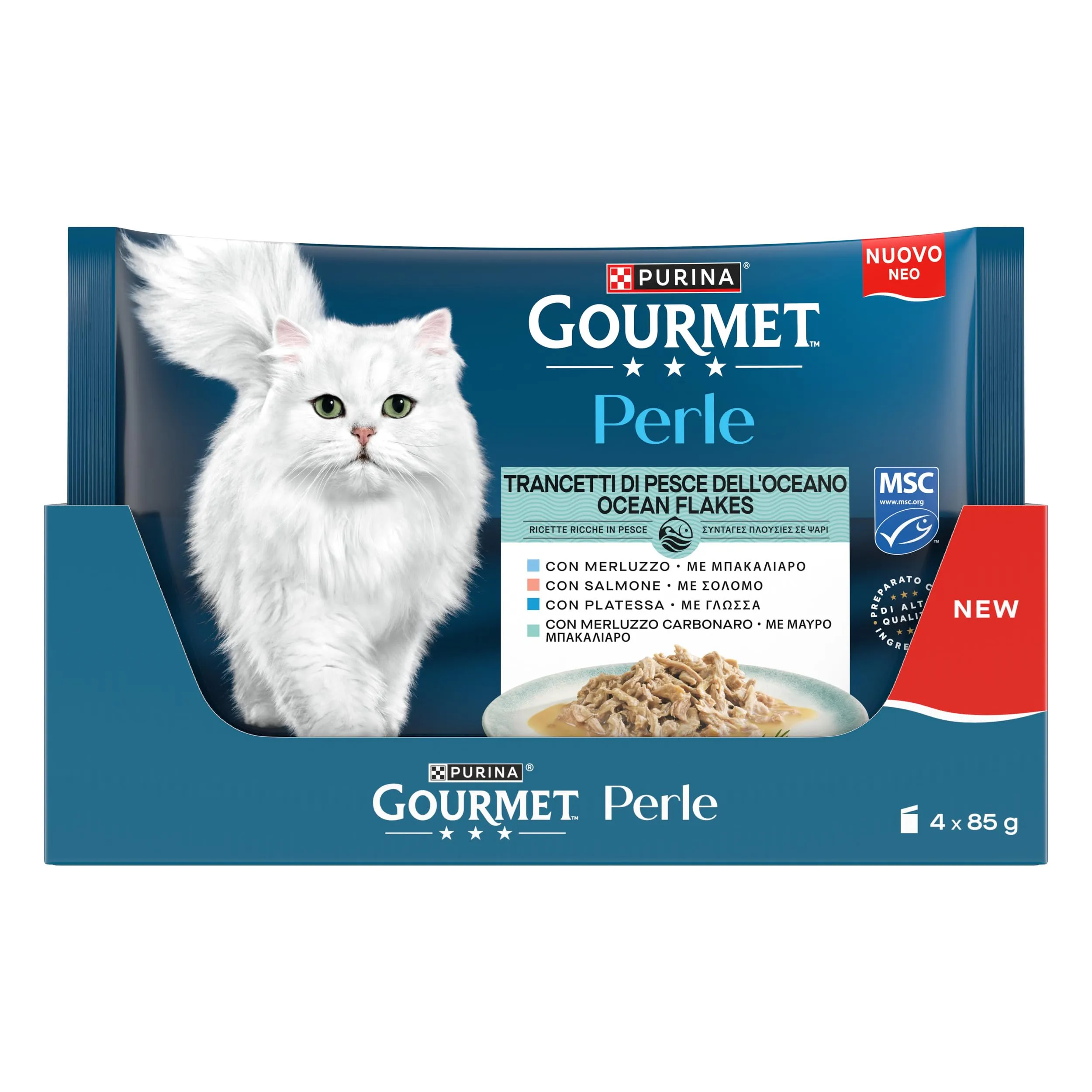 GOURMET PERLE Cibo umido per gatti Adulti Trancetti Pesce dell'Oceano con Salmone, Merluzzo, Platessa e Merluzzo Carbonaro 48 bustine da 85g - immagine 3