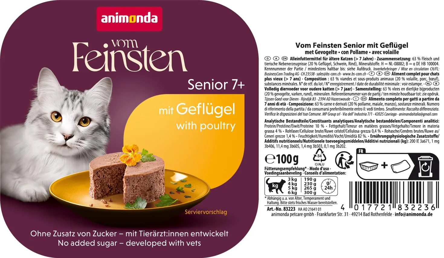 animonda Vom Feinsten Senior, alimento umido per gatti più anziani a partire da 7 anni, con pollame, 32 x 100 g - immagine 5