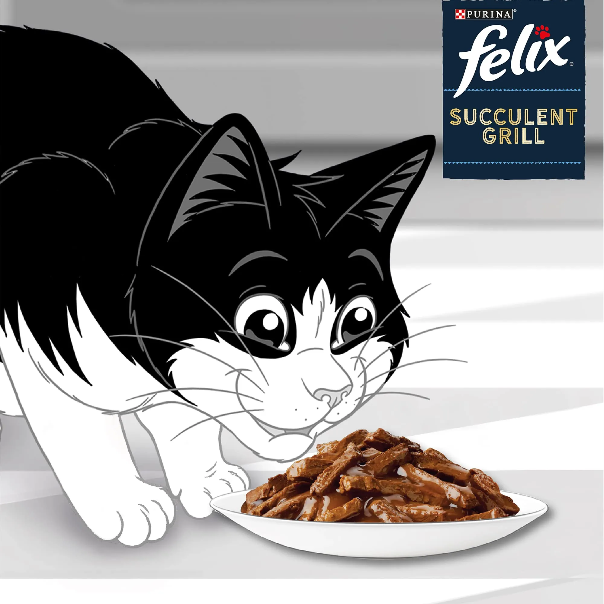 FELIX | SUCCULENT GRILL | Gatto adulto | Selezione della campagna in salsa: manzo, pollo, anatra, tacchino | Alimento umido 100% completo ed equilibrato | Bustine fresche | Confezione da 72 x 80 g - immagine 2