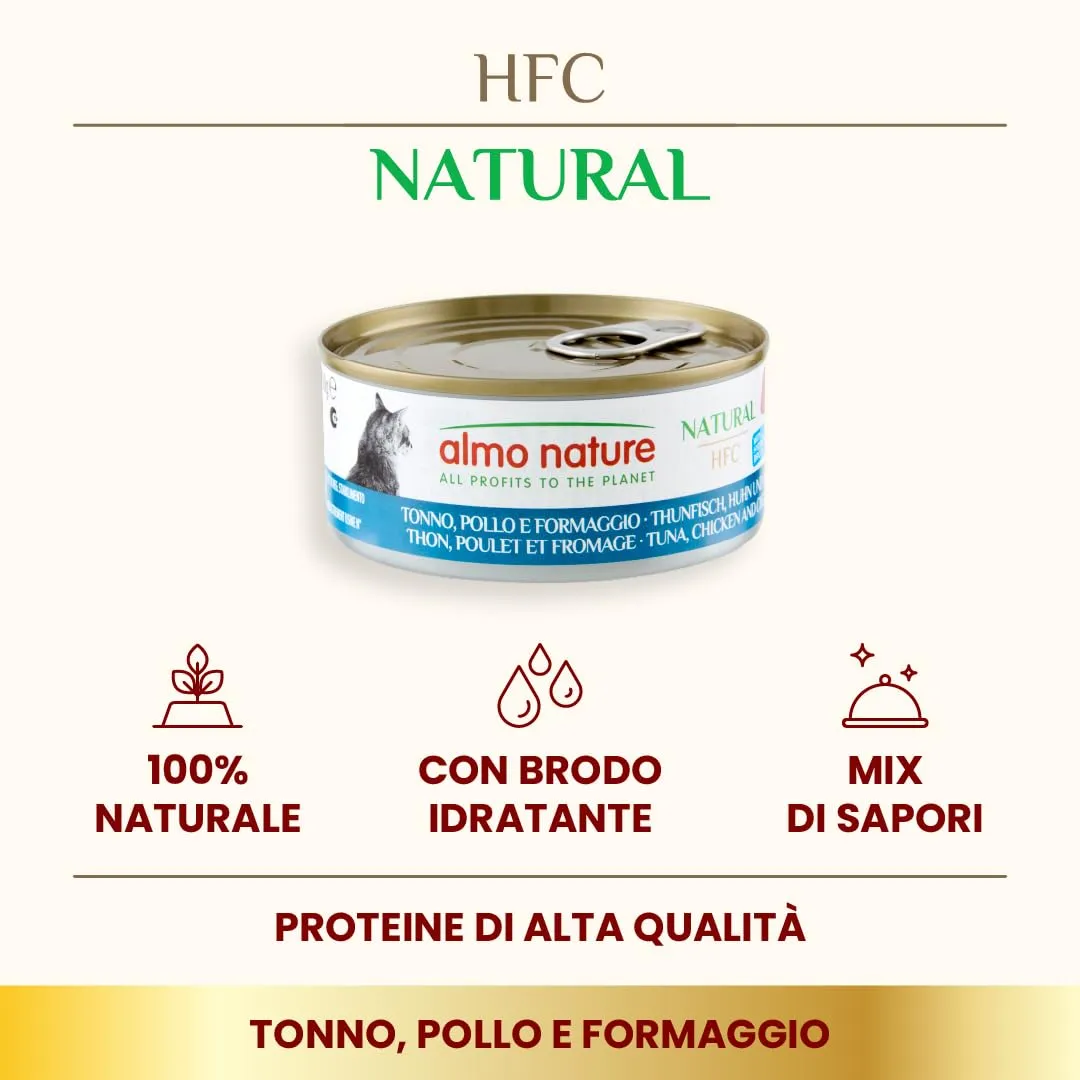 Almo Nature HFC Natural, Alimento Umido per Gatti - Tonno, Pollo e Formaggio - Confezione da 3.6 kg (24 x 150 g) - immagine 2