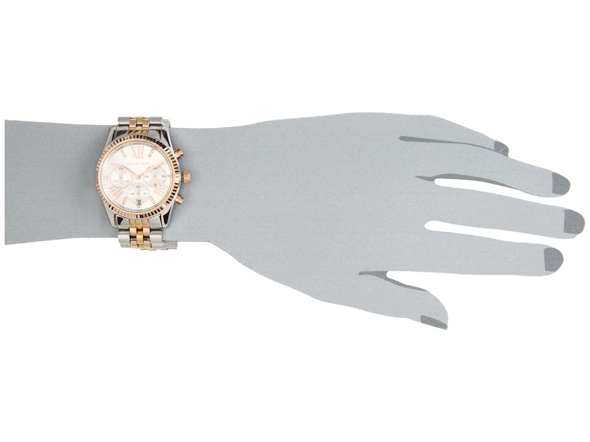 Michael Kors Lexington orologio al quarzo cronografo con cinturino in acciaio inossidabile Argento e tono oro per donna MK5735 - immagine 5