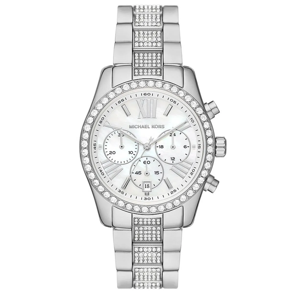 Michael Kors Orologio Lexington da donna, movimento cronografo al quarzo con cinturino in acciaio inossidabile, 38 mm, Tono argento - immagine 1