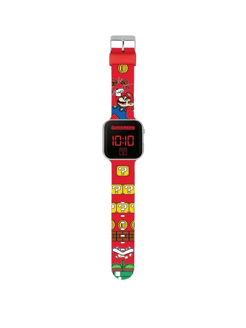 Accutime Orologio LED per bambini, grande display digitale a LED, cinturino regolabile, lunga durata della batteria, spegnimento automatico, per ragazzi e ragazze, Colore: rosso, Super Mario - immagine 2