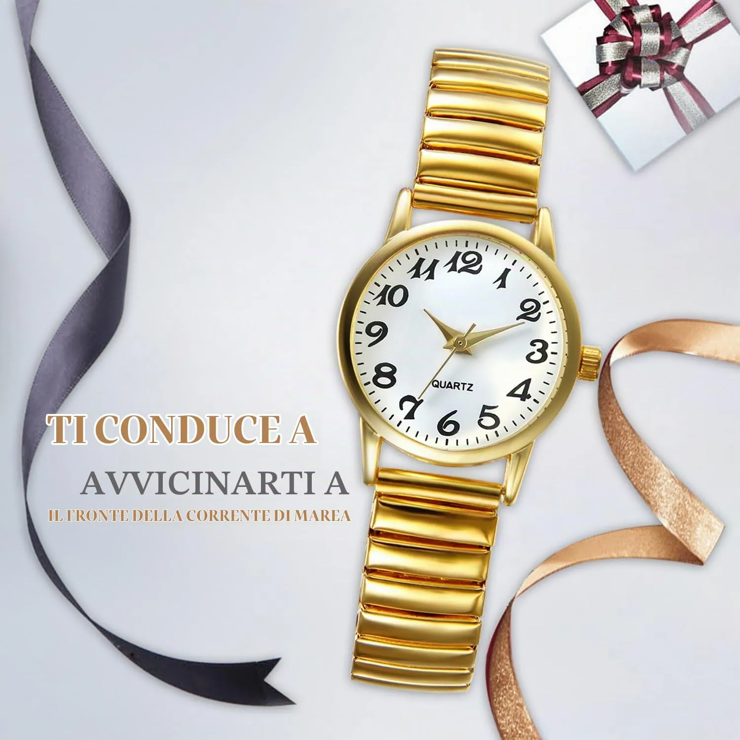 JewelryWe Orologio da Polso Da Donna Oro d'oro, Cinturino in Metallo Retro Vintage Orologio al Quarzo Piccolo, Buon Regalo per la Festa della Mamma - immagine 6