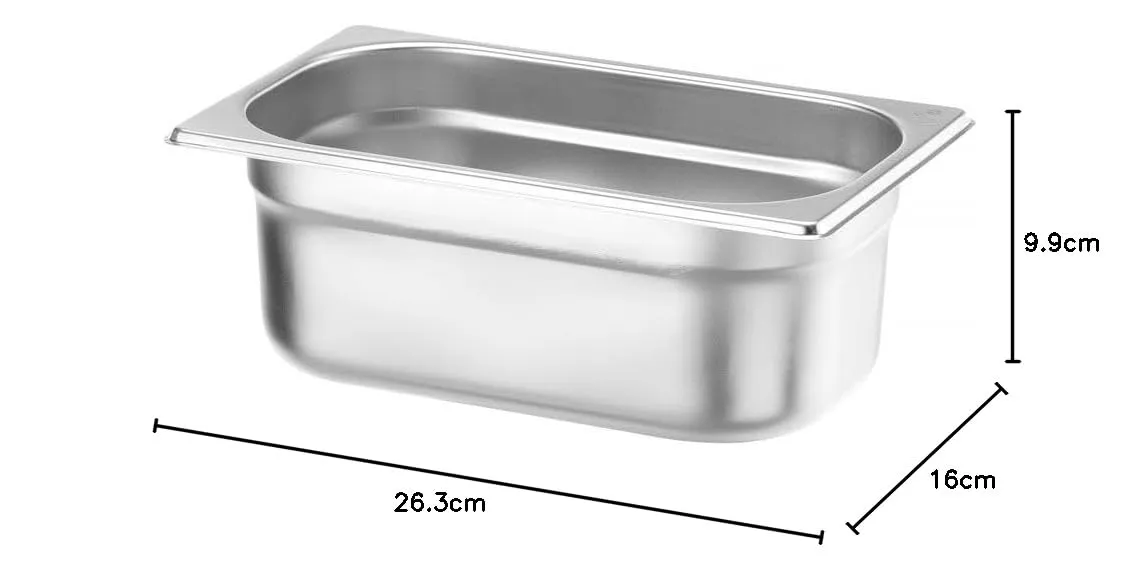 HENDI Contenitore Gastronorm GN 1/4, Budget Line, resistenza termica -40 °C a 250 °C, per forno e bagnomaria, 2,8L, 265x162x(H) 100mm, acciaio inox - immagine 4