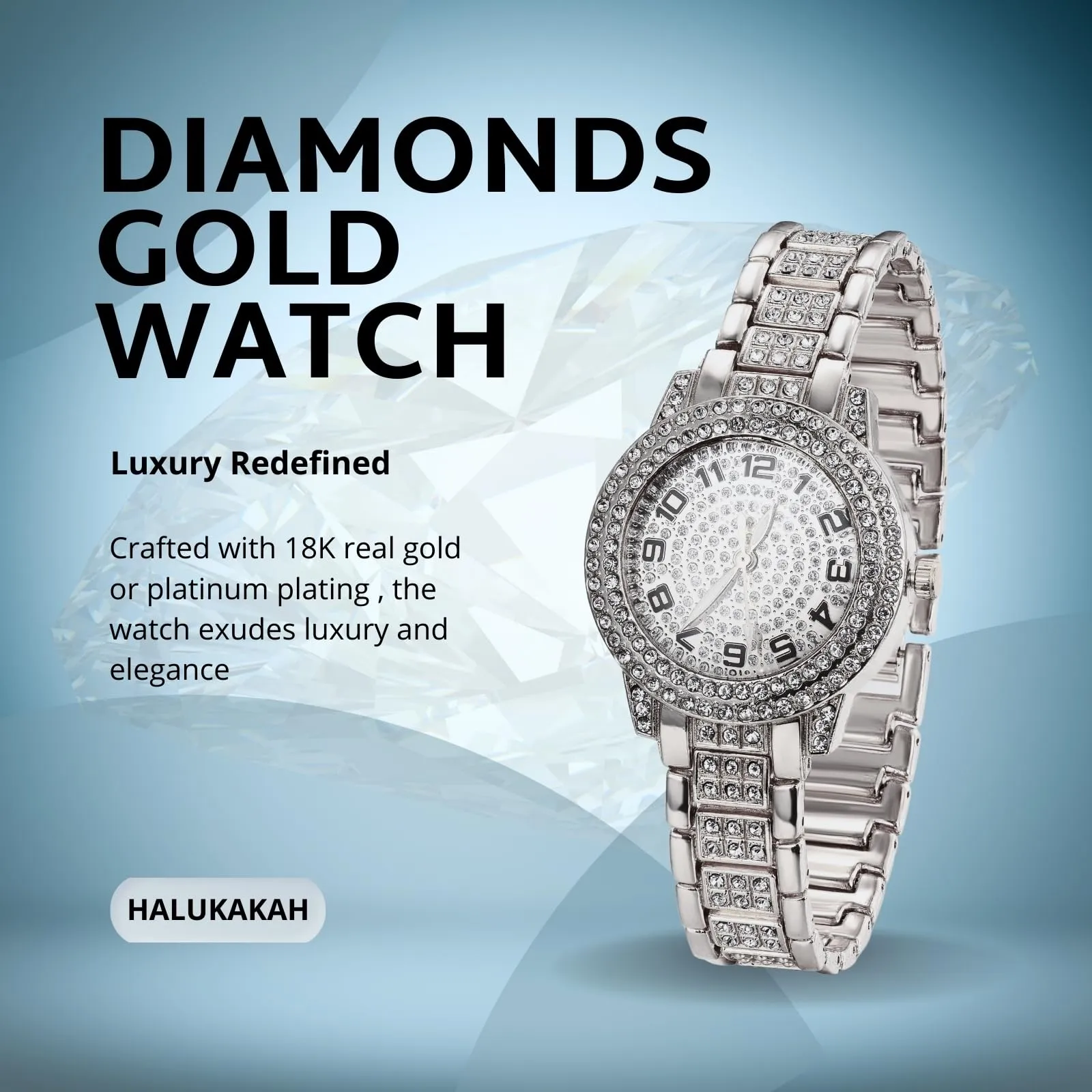 HALUKAKAH Orologio Diamanti per Ragazzi - 32MM Quadrante Tondo Numeri Arabi - immagine 2