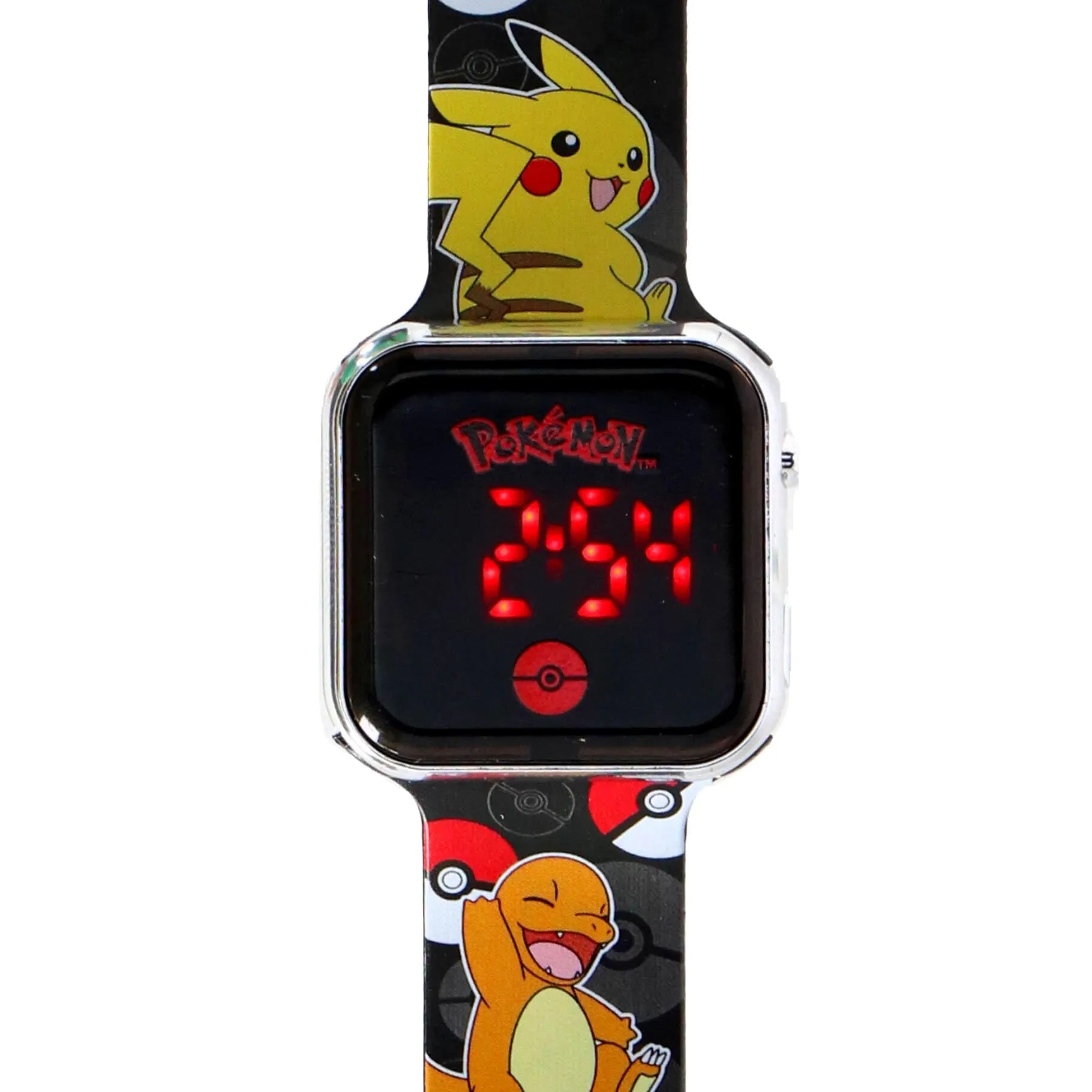 Accutime Orologio a LED per bambini, design Pokémon, grande display digitale a LED, cinturino regolabile, lunga durata della batteria, spegnimento automatico, nero - immagine 3