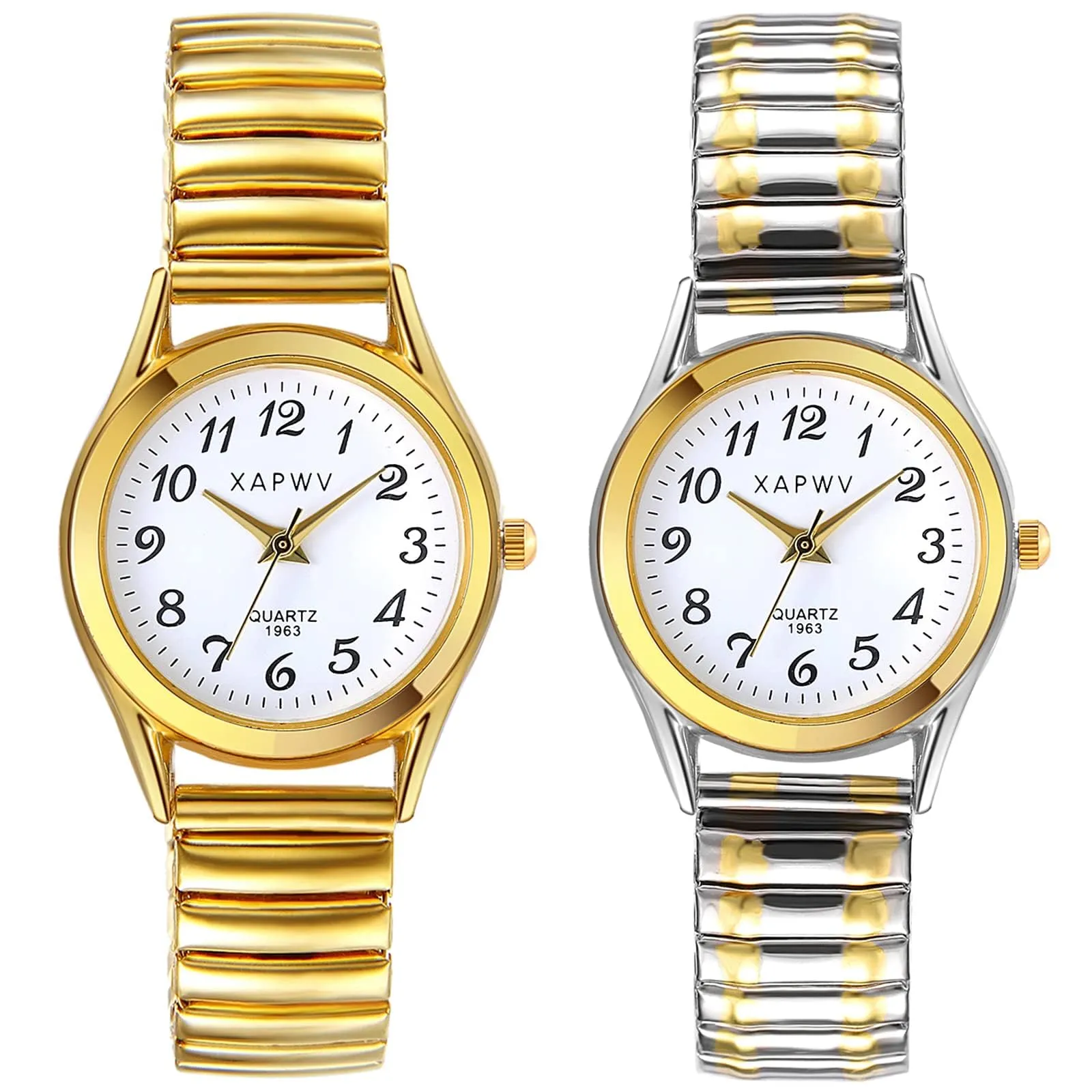 JewelryWe Orologio da polso da donna, elegante, analogico, al quarzo, con quadrante digitale e cinturino in lega elastica, oro/argento, 1-oro/argento - immagine 7