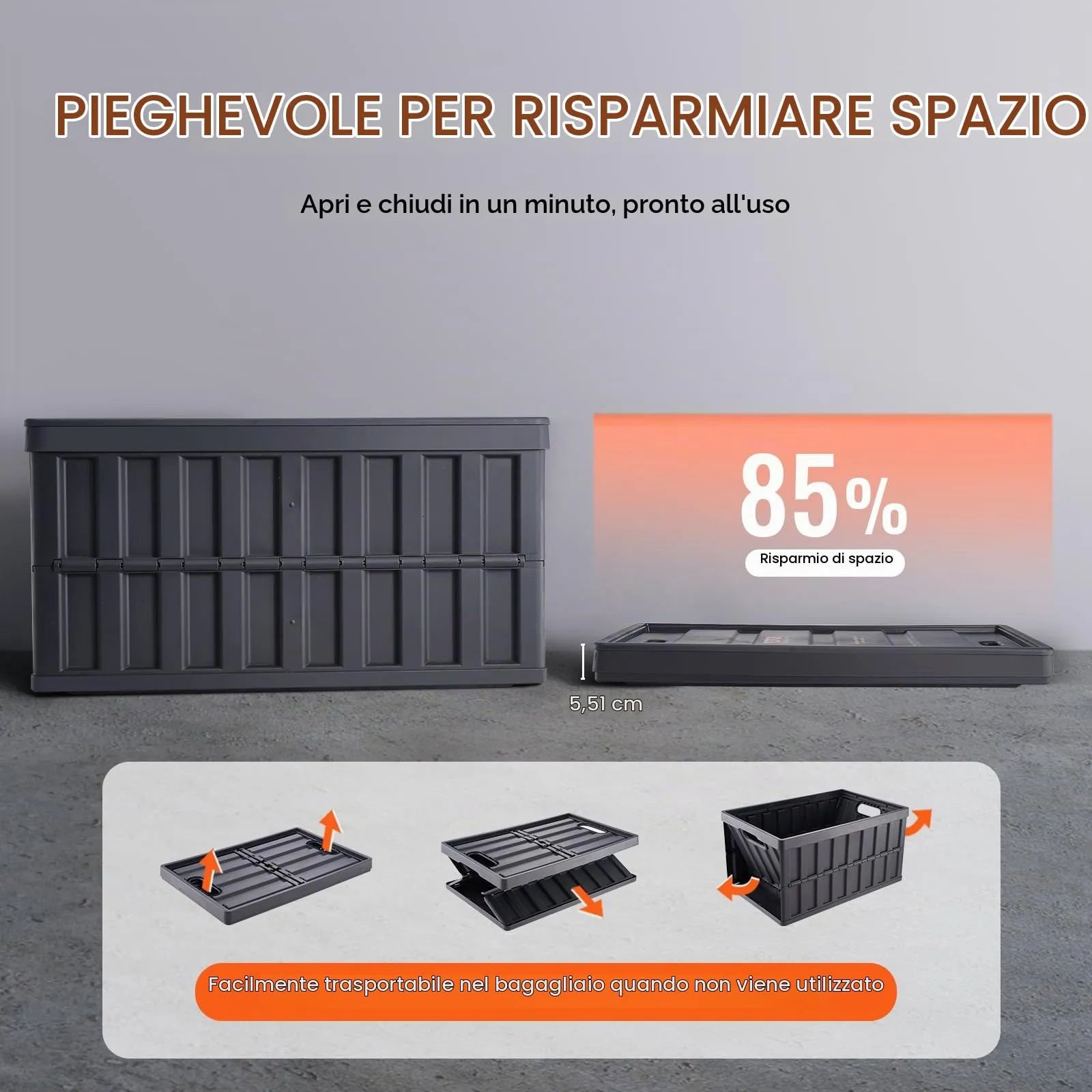 VEVOR Contenitore Pieghevole con Coperchi in Plastica Scatola di Stoccaggio 3 Pezzi Portabile per Campeggio Viaggio Auto, Contenitore Pieghevole Capacità 65L con Maniglie Coperchio Uso Esterno Interno - immagine 3