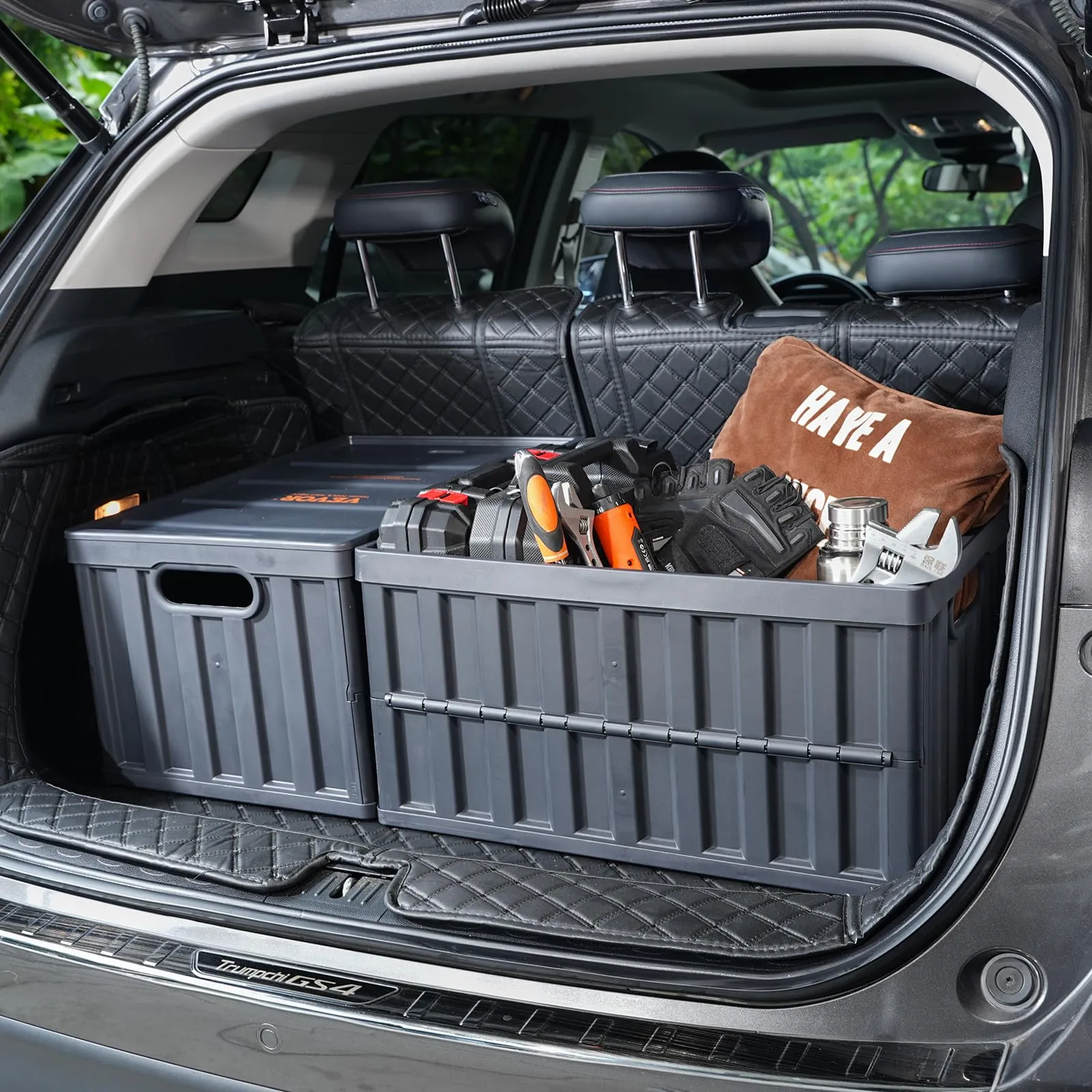 VEVOR Contenitore Pieghevole con Coperchi in Plastica Scatola di Stoccaggio 3 Pezzi Portabile per Campeggio Viaggio Auto, Contenitore Pieghevole Capacità 65L con Maniglie Coperchio Uso Esterno Interno - immagine 8