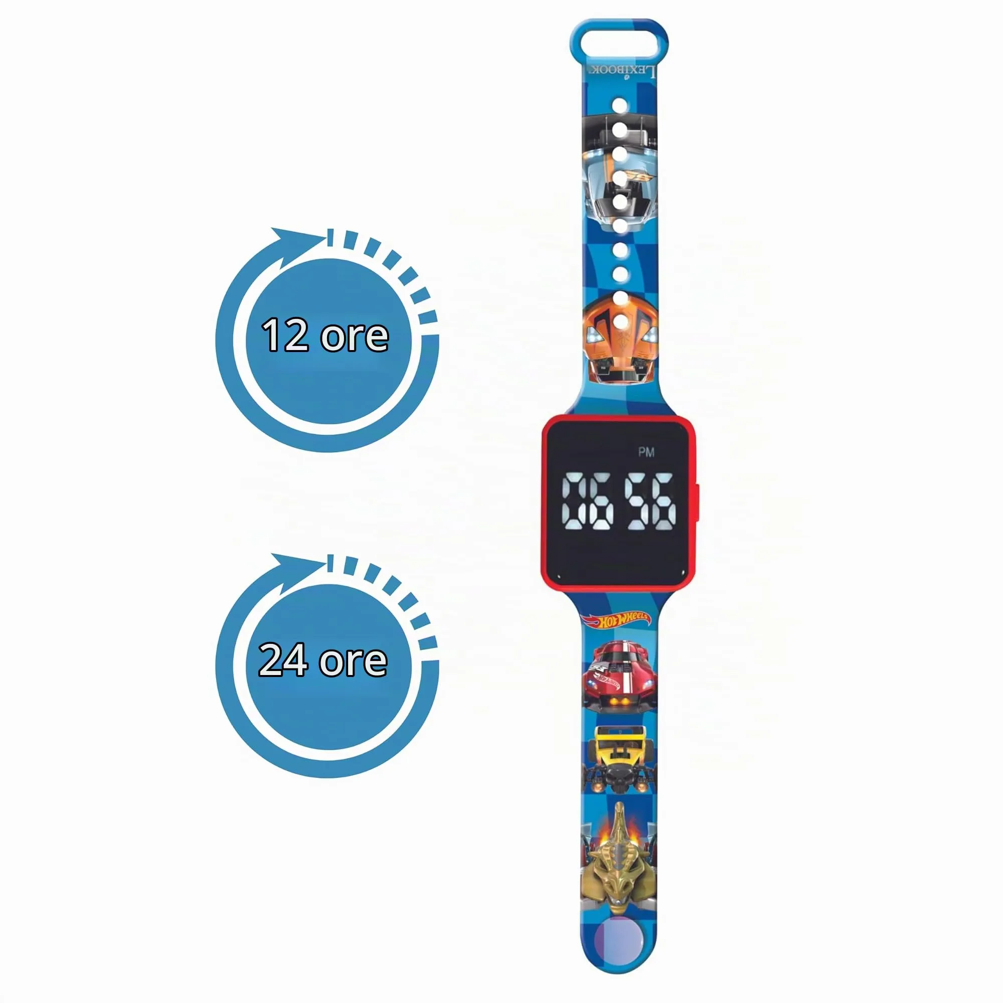 Lexibook, Hot Wheels, Orologio digitale, display orario 12 ore o 24 ore, Blu, DMW060HW - immagine 2