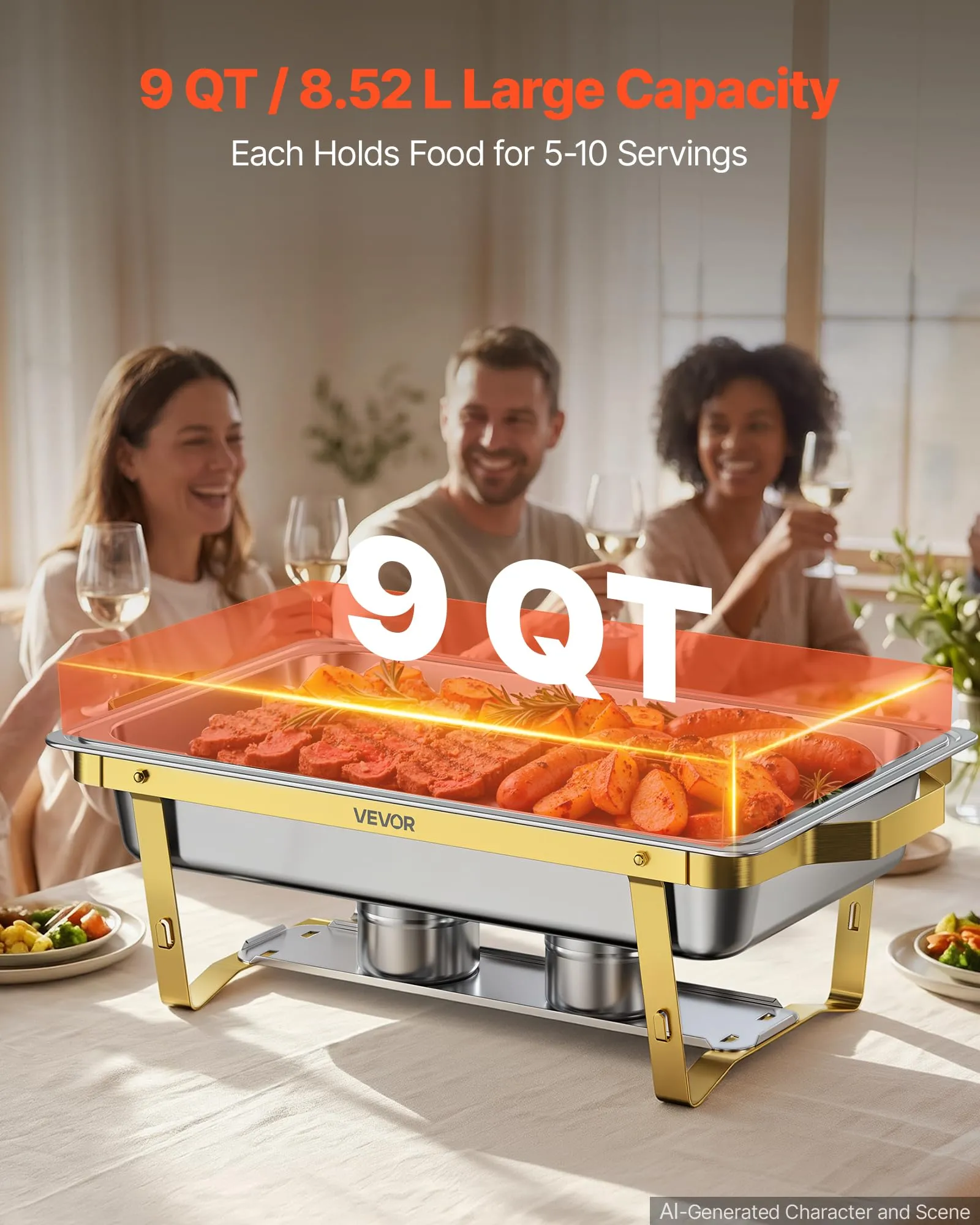VEVOR Set Scaldavivande 4 pz per Alimenti Acciaio Inox 8,52L con Coperchio - immagine 5