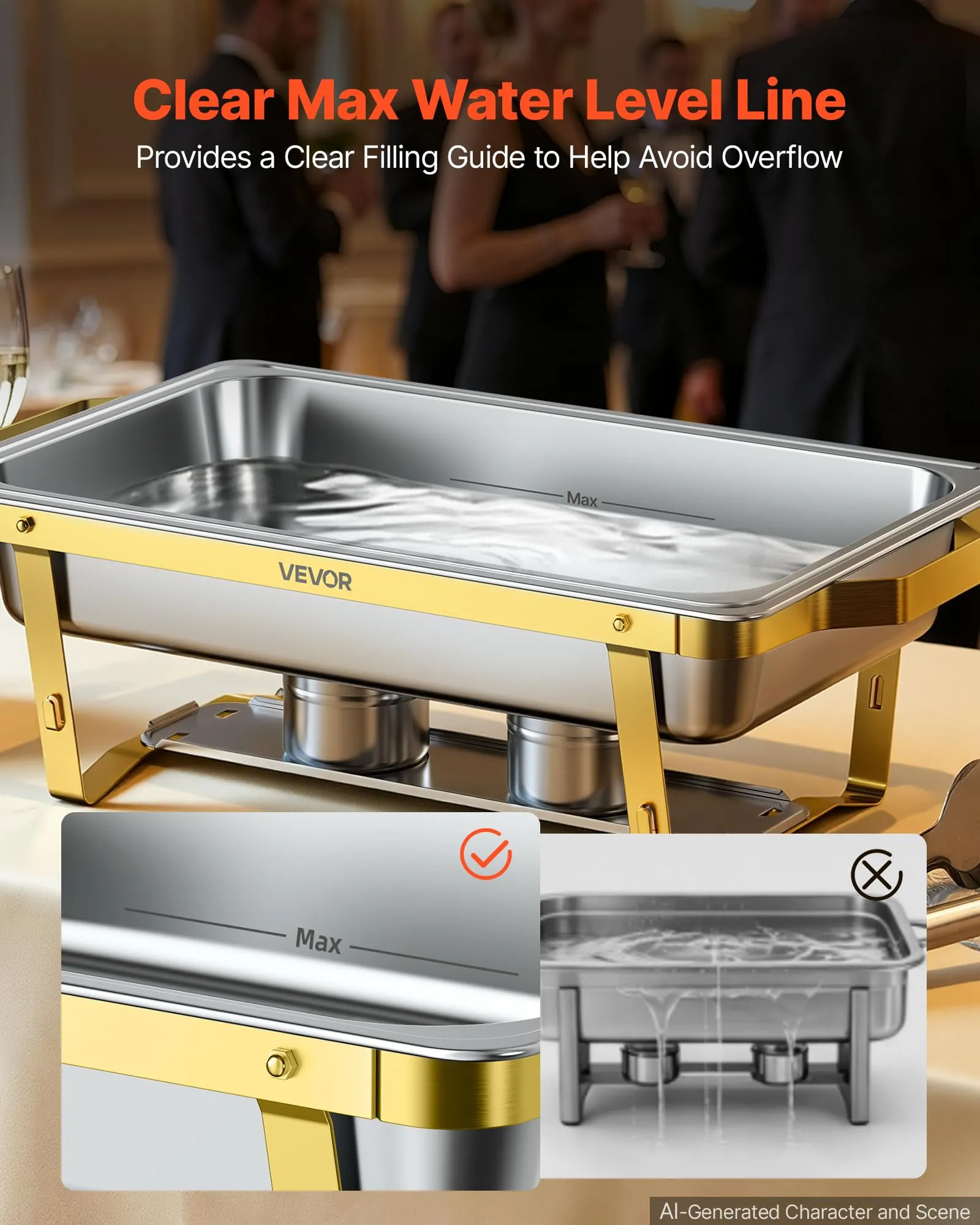 VEVOR Set Scaldavivande 4 pz per Alimenti Acciaio Inox 8,52L con Coperchio - immagine 8