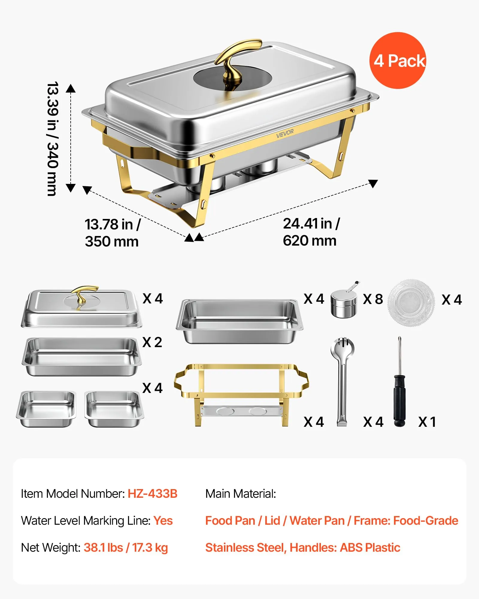 VEVOR Set Scaldavivande 4 pz per Alimenti Acciaio Inox 8,52L con Coperchio - immagine 9