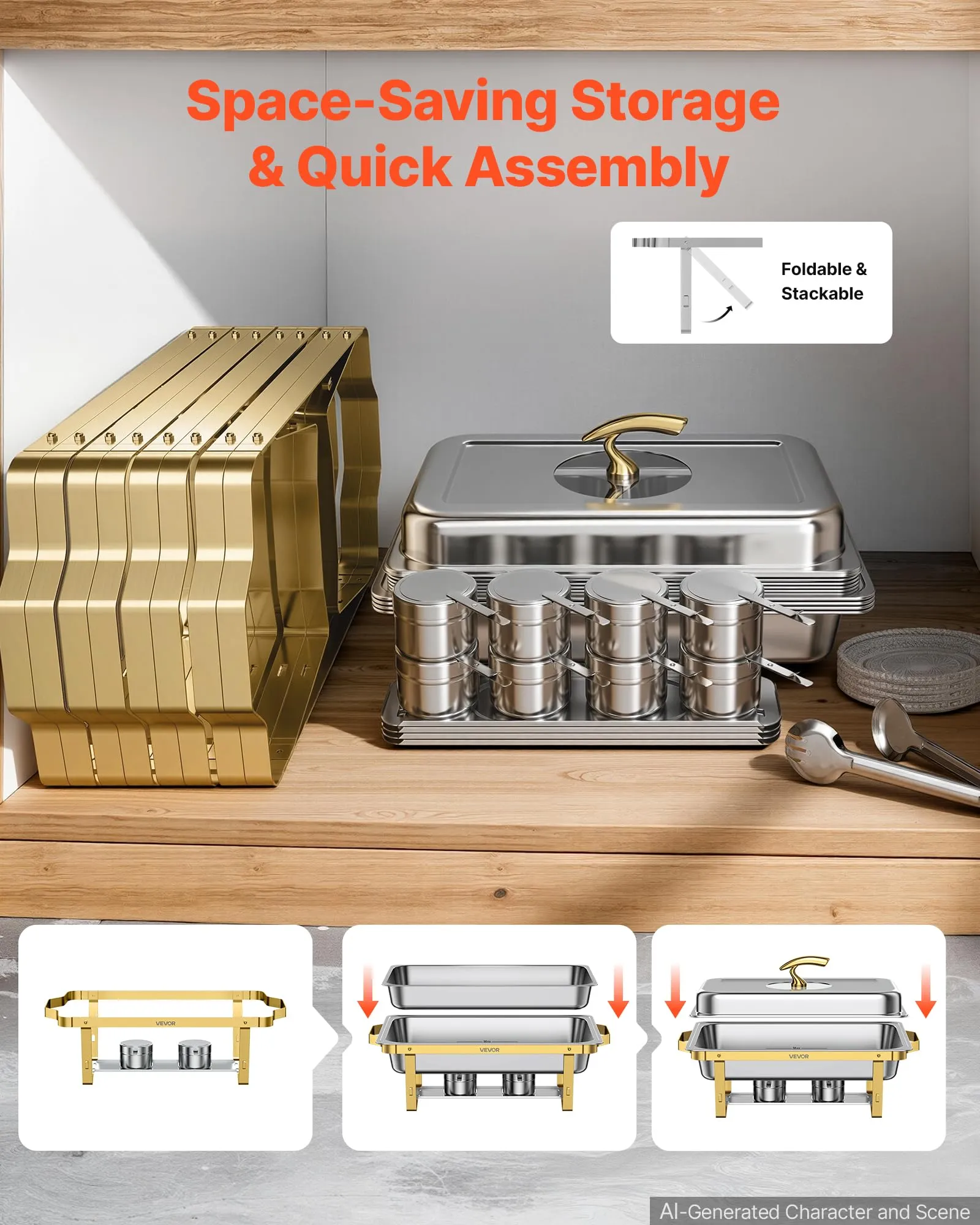 VEVOR Set Scaldavivande 4 pz per Alimenti Acciaio Inox 8,52L con Coperchio - immagine 10