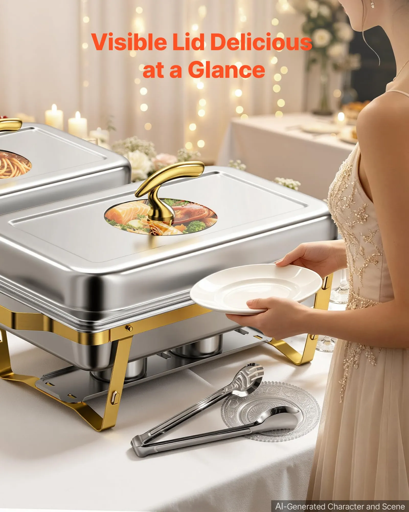 VEVOR Set Scaldavivande 4 pz per Alimenti Acciaio Inox 8,52L con Coperchio - immagine 11