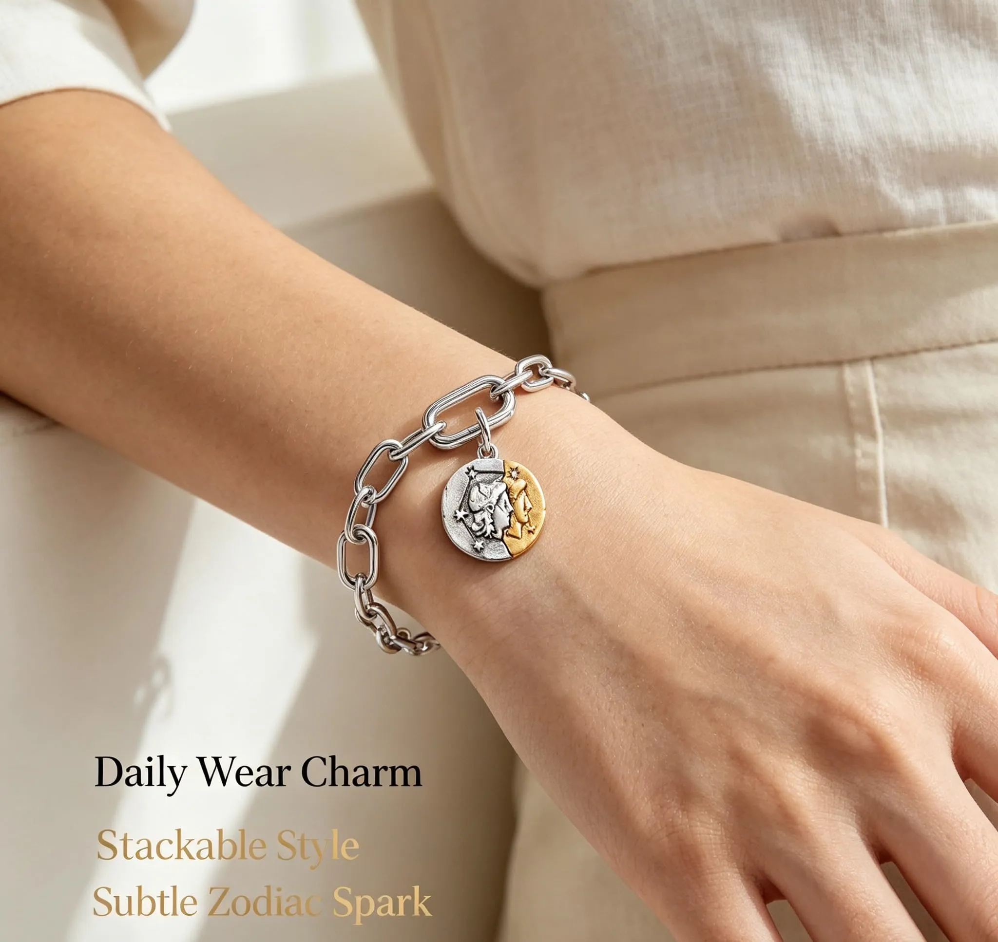 WEIMU Ciondoli in argento Sterling 925 con segno zodiacale dorato, 12 costellazioni, ciondoli e perline per bracciale e collana, San Valentino, Festa della Mamma, per braccialetti europei e collane - immagine 3