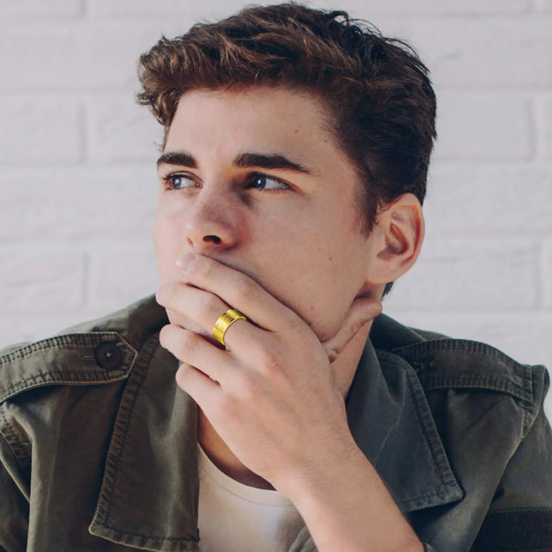 JewelryWe Set di 2 anelli anti-ansia da uomo - In acciaio inossidabile - Per la preghiera della Bibbia - Anti-ansia - Incisioni - Nero e argento - Taglia 54 a 71, 57, Acciaio inossidabile - immagine 2