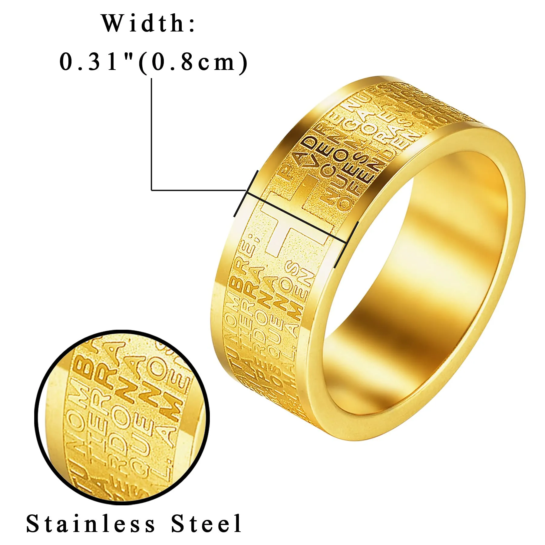 JewelryWe Gioielli 2 Pezzi Anelli Fidget Anti-Ansia da Uomo in Acciaio Inossidabile Bibbia Preghiera Croce Anti-Ansia Spinner Anelli Girevoli Roller Anelli a Fascia Antistress Incisione Nero Argento - immagine 4