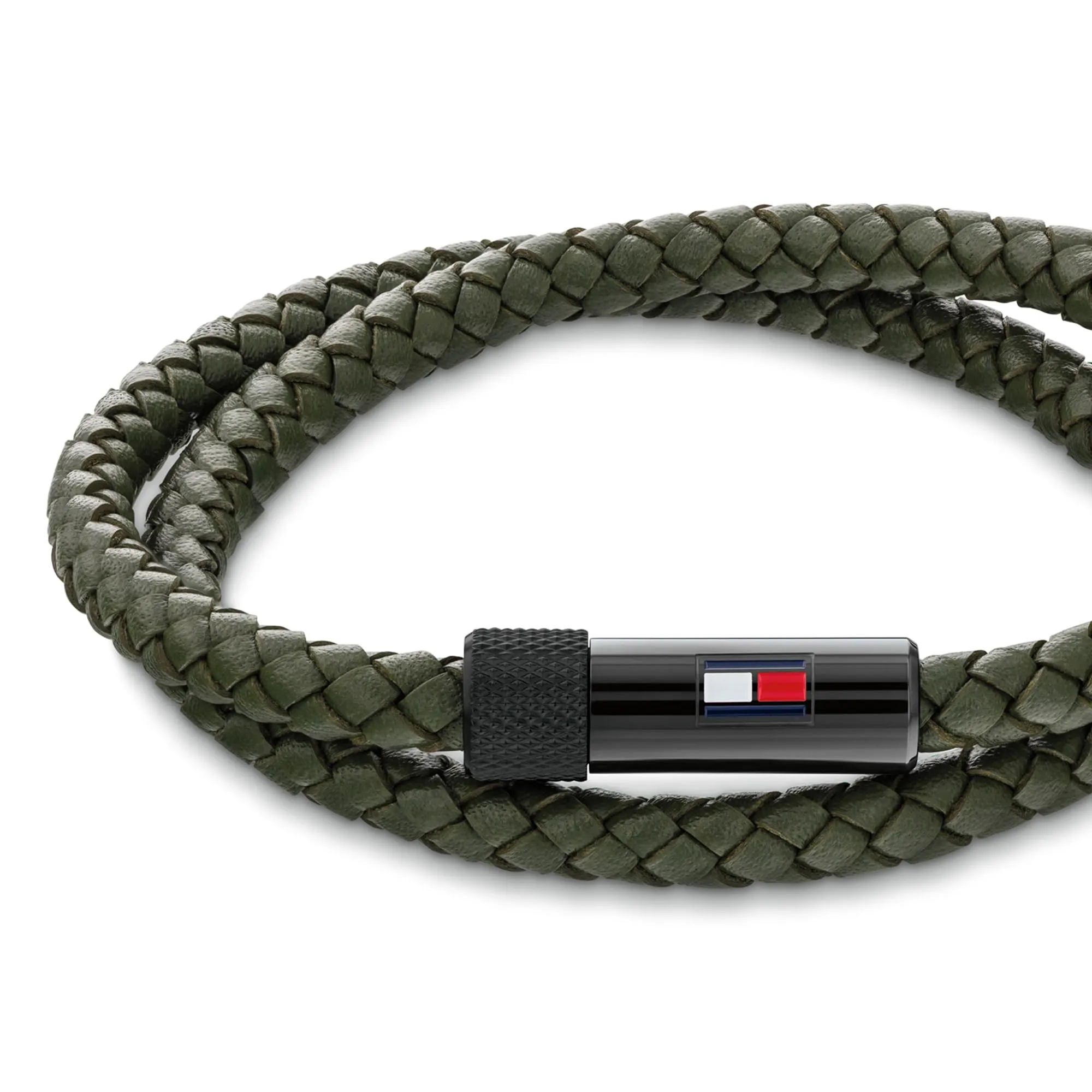 Tommy Hilfiger Jewelry Braccialetto da Uomo con Pelle Intrecciata Verde a Doppio Giro - 2790611S - immagine 2