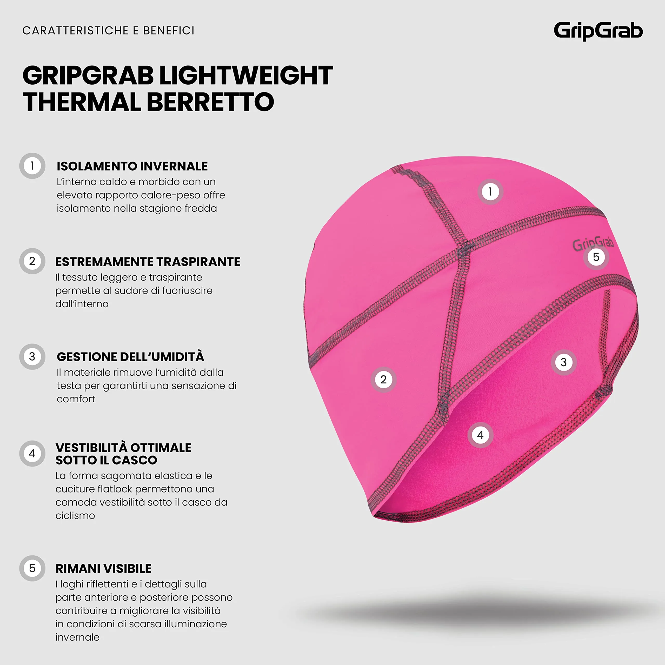 GripGrab Lightweight Sottocasco Termico Ciclismo Cappello Invernale Berretto Bicicletta Copricapo da Ciclismo - immagine 2