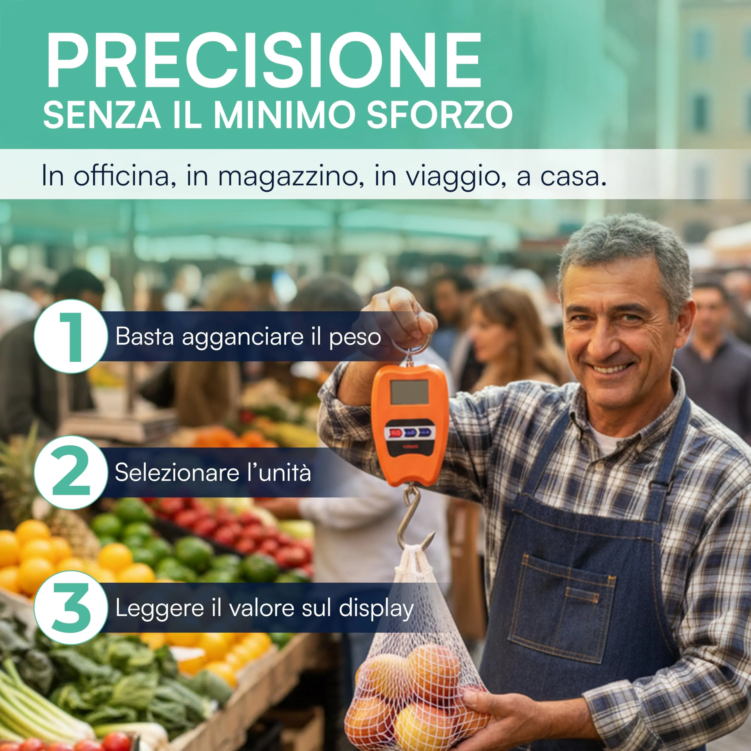 TEMPO DI SALDI Bilancia con Gancio Professionale Dinamometrica Max 200 Kg con Schermo Retroilluminato, Bilancia Digitale Pesa Valigia da Viaggio Portatile - immagine 6