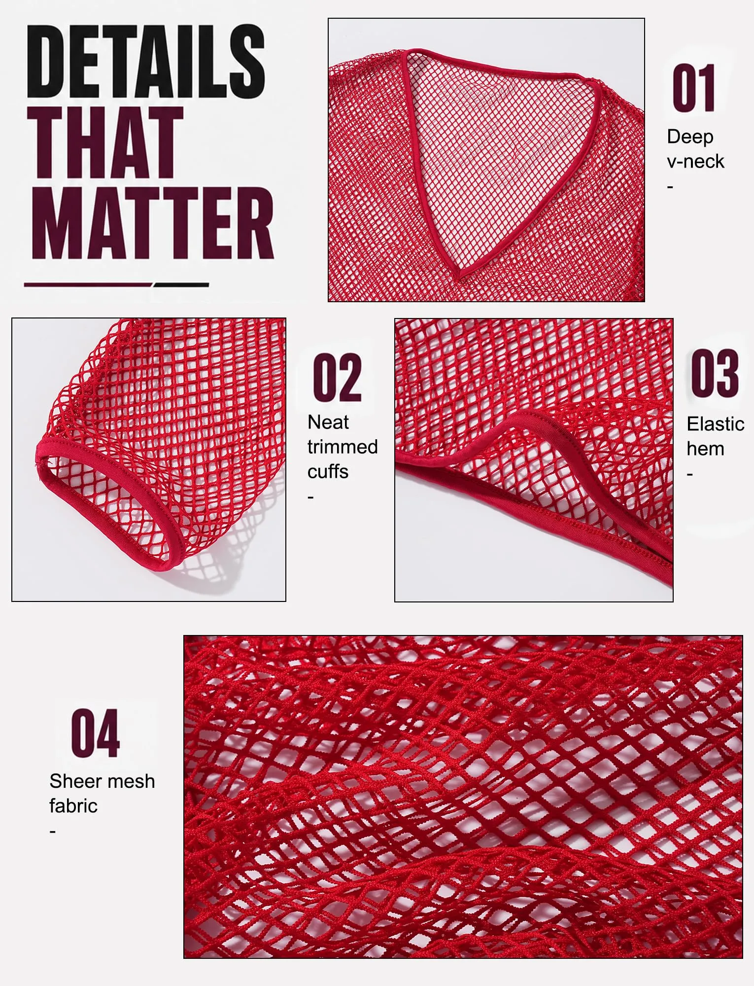 SEAUR Crop Top da uomo in rete trasparente sexy, Colore: rosso, XXL - immagine 4