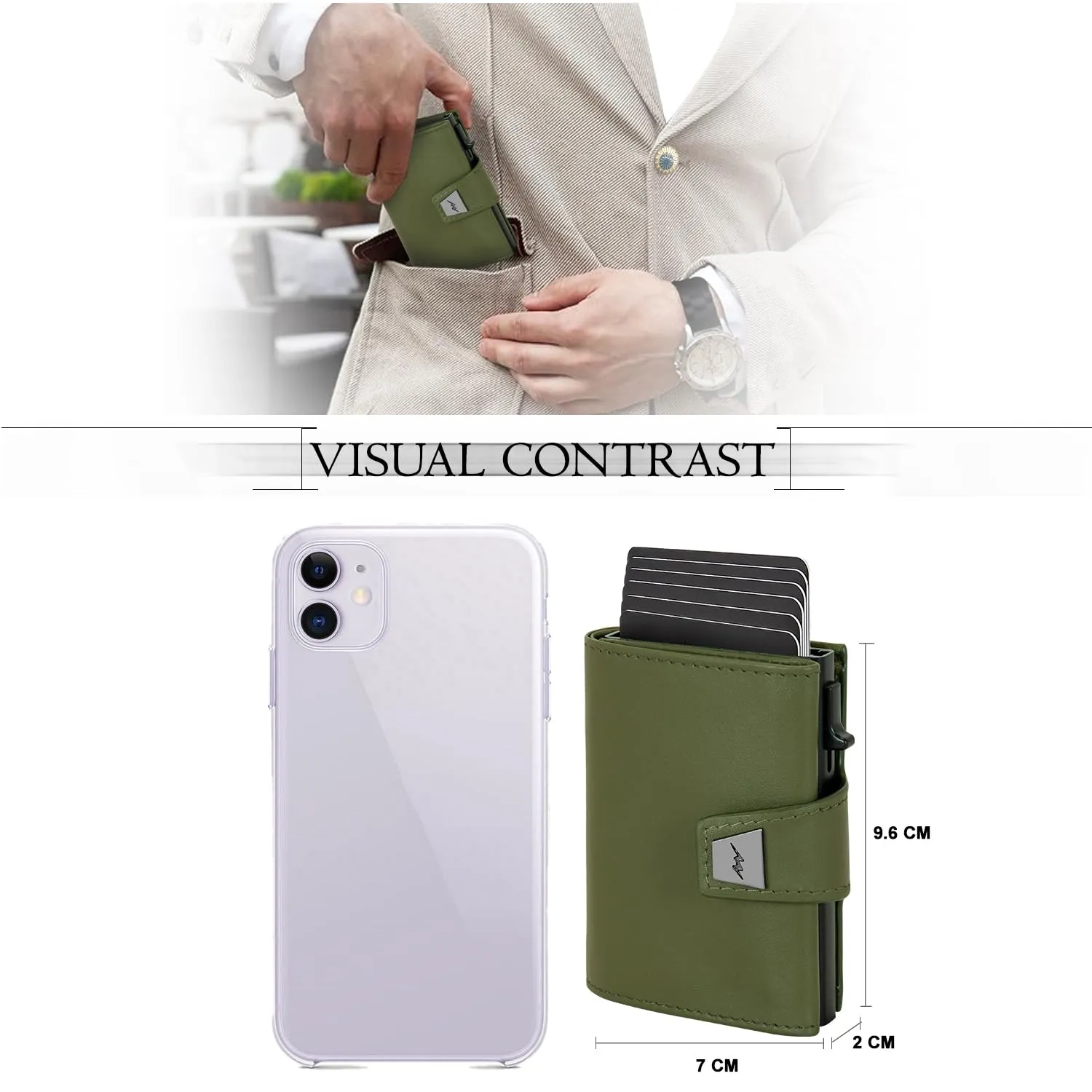 Marc Peter® Portafoglio da Uomo, Portafoglio Sottile con Scomparto per Monete e Protezione RFID, Portamonete in Pelle, 9 Scomparti per Carte di Credito, Porta Carte da Uomo Piccolo, verde, Druckknopf - immagine 8