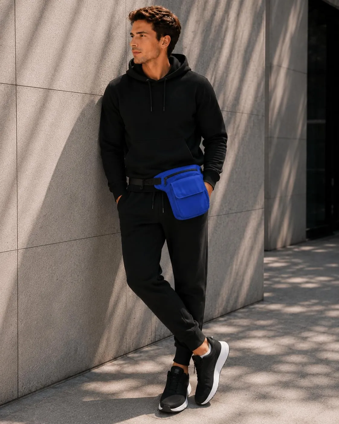 Borsa a marsupio leggera unisex con scomparto centrale e 2 tasche - Tracolla incrociata - Stile hippie - Per viaggio e uso quotidiano, Blu - immagine 3