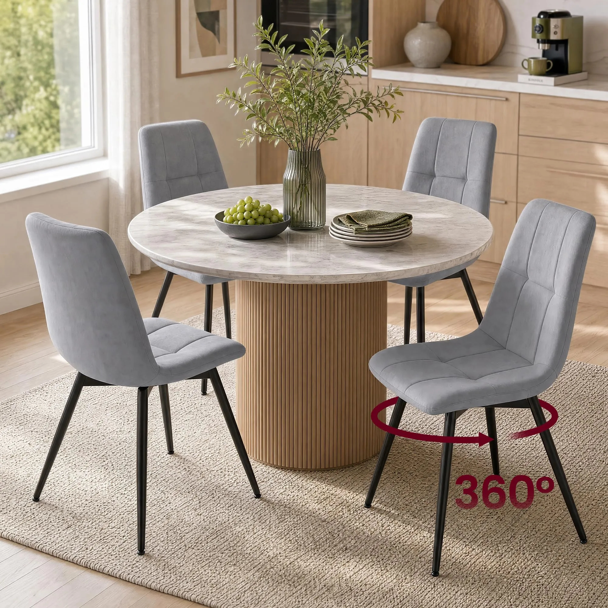 VASAGLE Sedie da Pranzo Girevoli a 360°, in Velluto, Set di 4 - immagine 1