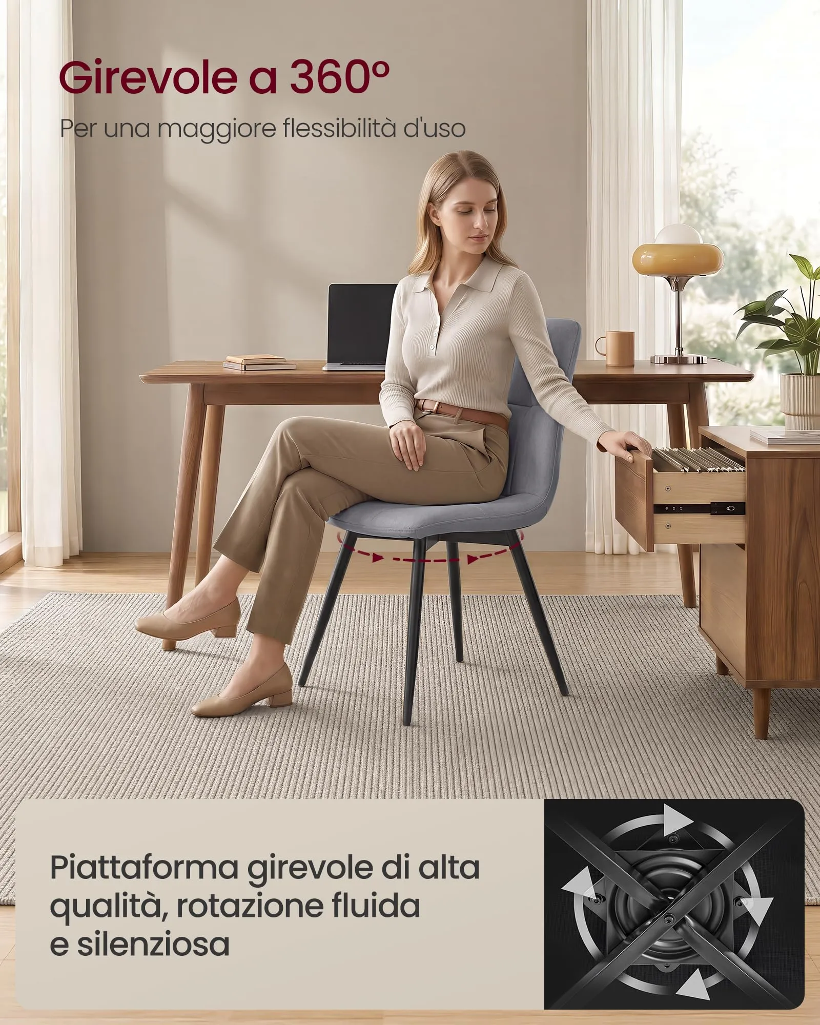 VASAGLE Sedie da Pranzo Girevoli a 360°, in Velluto, Set di 4 - immagine 4