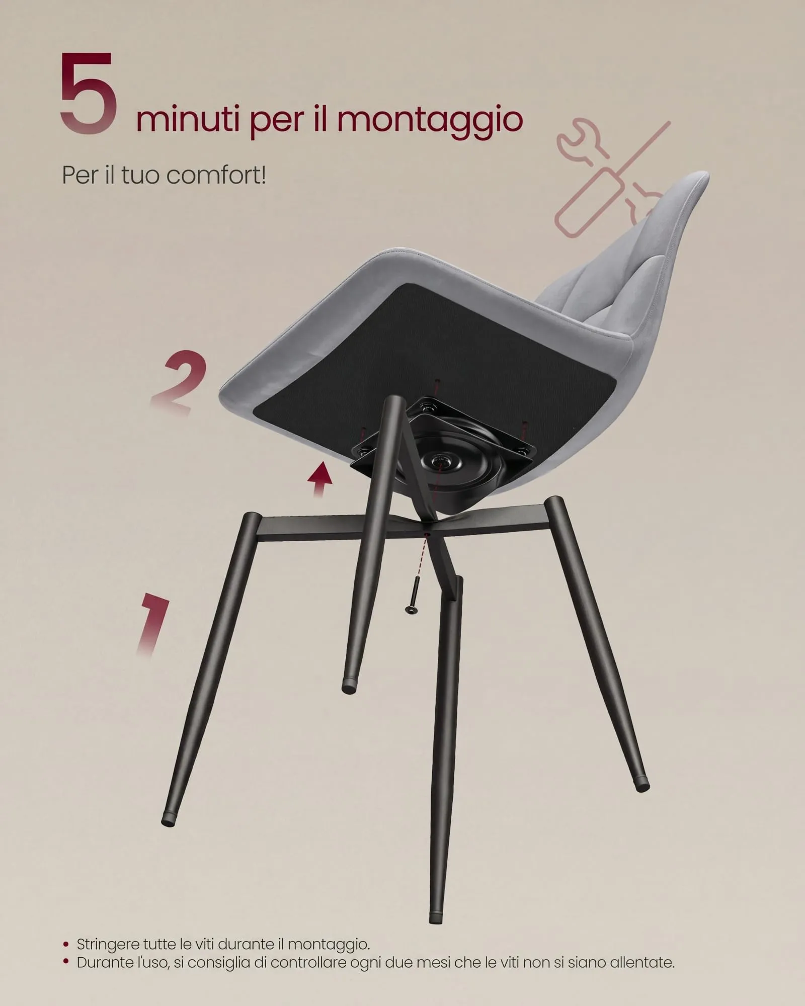 VASAGLE Sedie da Pranzo Girevoli a 360°, in Velluto, Set di 4 - immagine 7