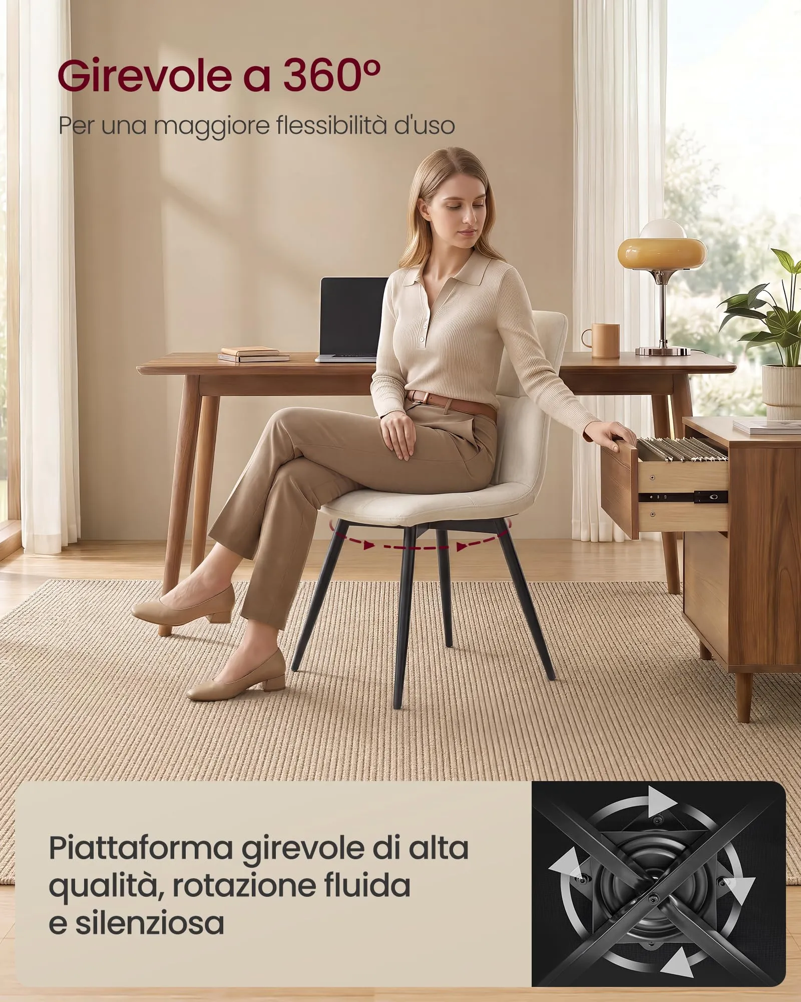 VASAGLE Sedie da Pranzo Girevoli a 360°, in Velluto, Set di 4 - immagine 3