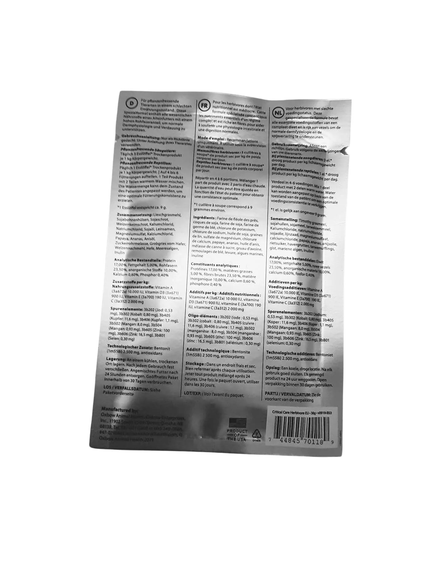 Oxbow - Critical Care Alimento per Erbivori Convalescenti, 36g - immagine 3