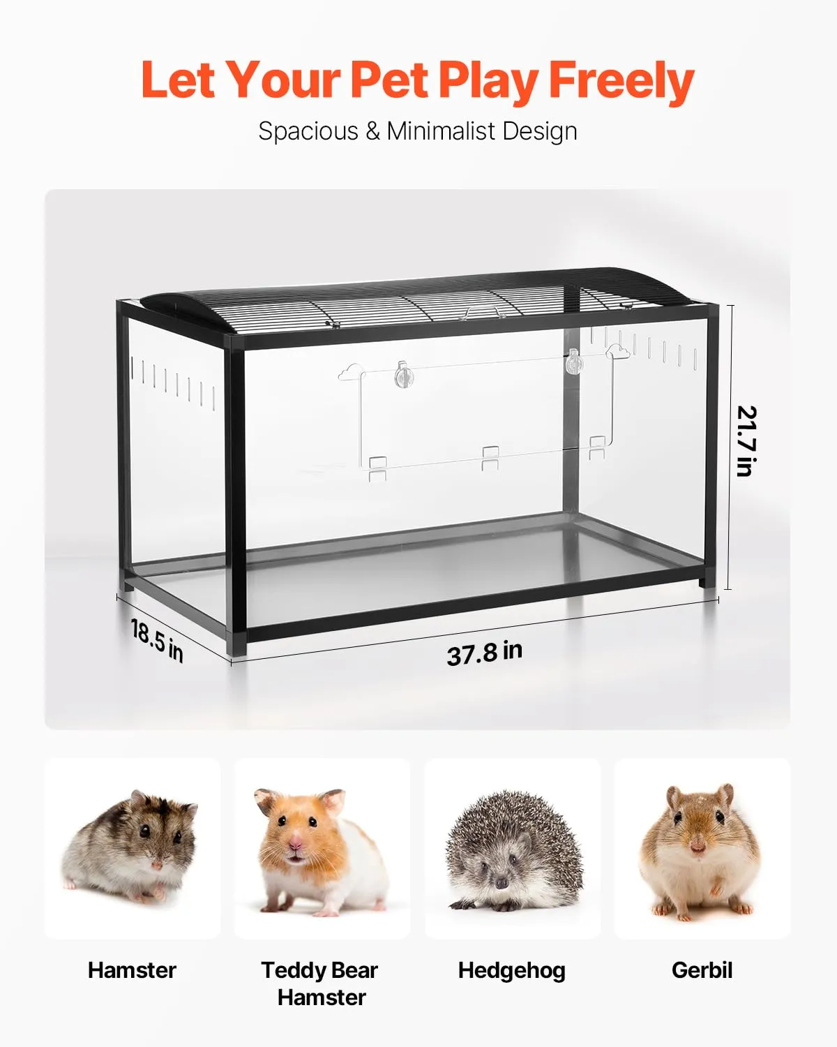 VEVOR Gabbia per Criceti, Habitat per Criceti Trasparenti Visione a 360°, Gabbia per Piccoli Animali Domestici 37,8 x 18,5 x 21,7 Pollici con Bottiglia d'Acqua, Scatola Habitat per Piccoli Animali - immagine 3
