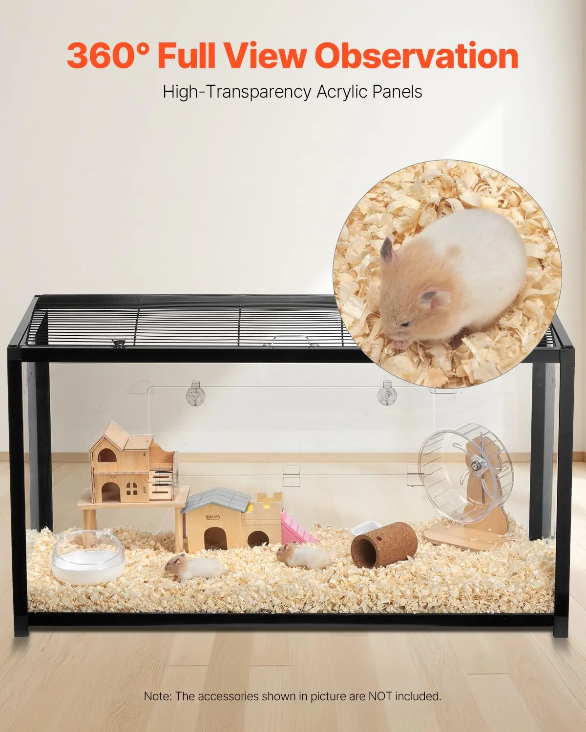 VEVOR Gabbia per Criceti, Habitat per Criceti Trasparenti Visione a 360°, Gabbia per Piccoli Animali Domestici 37,8 x 18,5 x 21,7 Pollici con Bottiglia d'Acqua, Scatola Habitat per Piccoli Animali - immagine 5